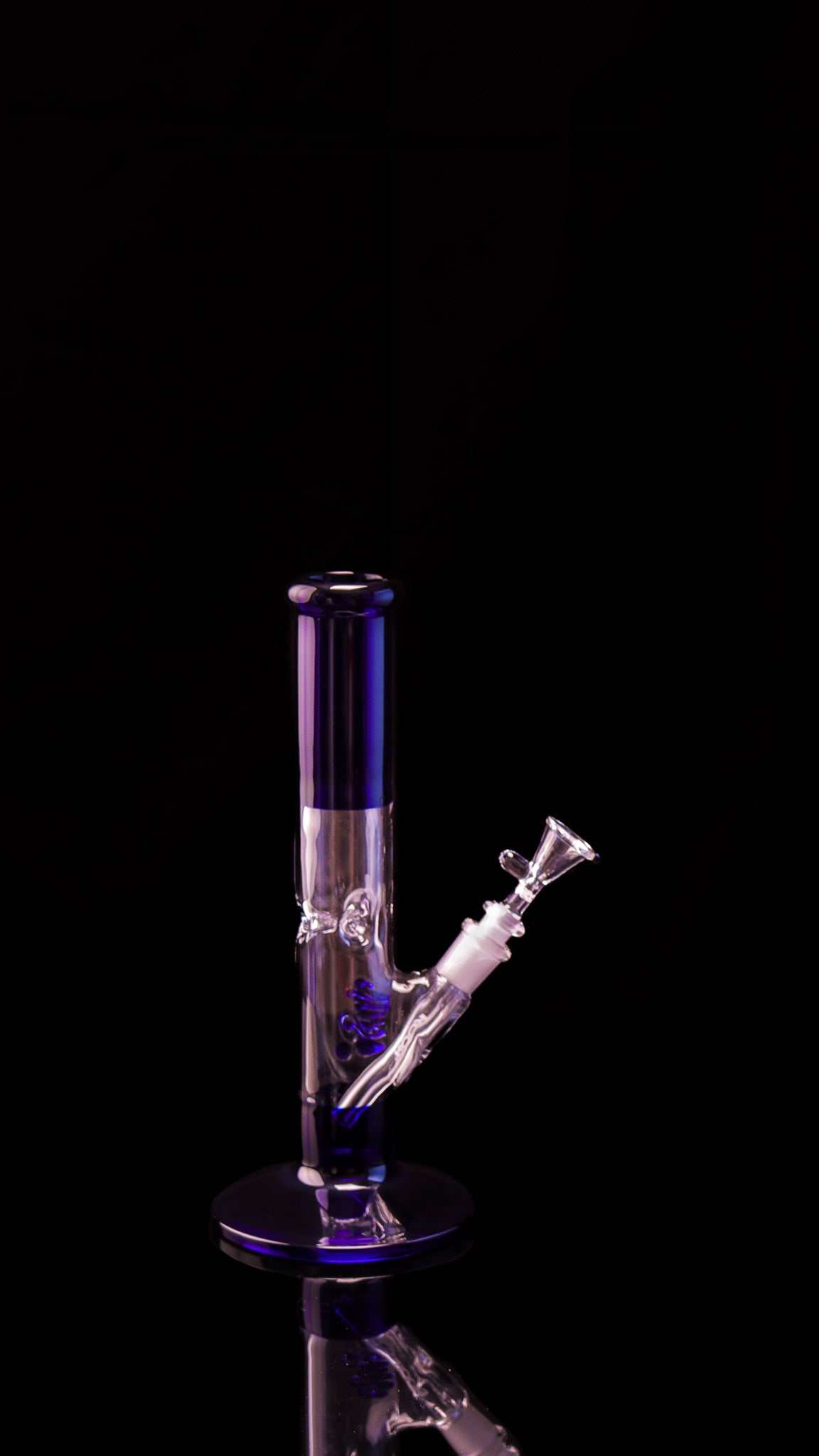 ROOR Mini 10 inch straight blue glass water pipe with ice pinches and unique signature