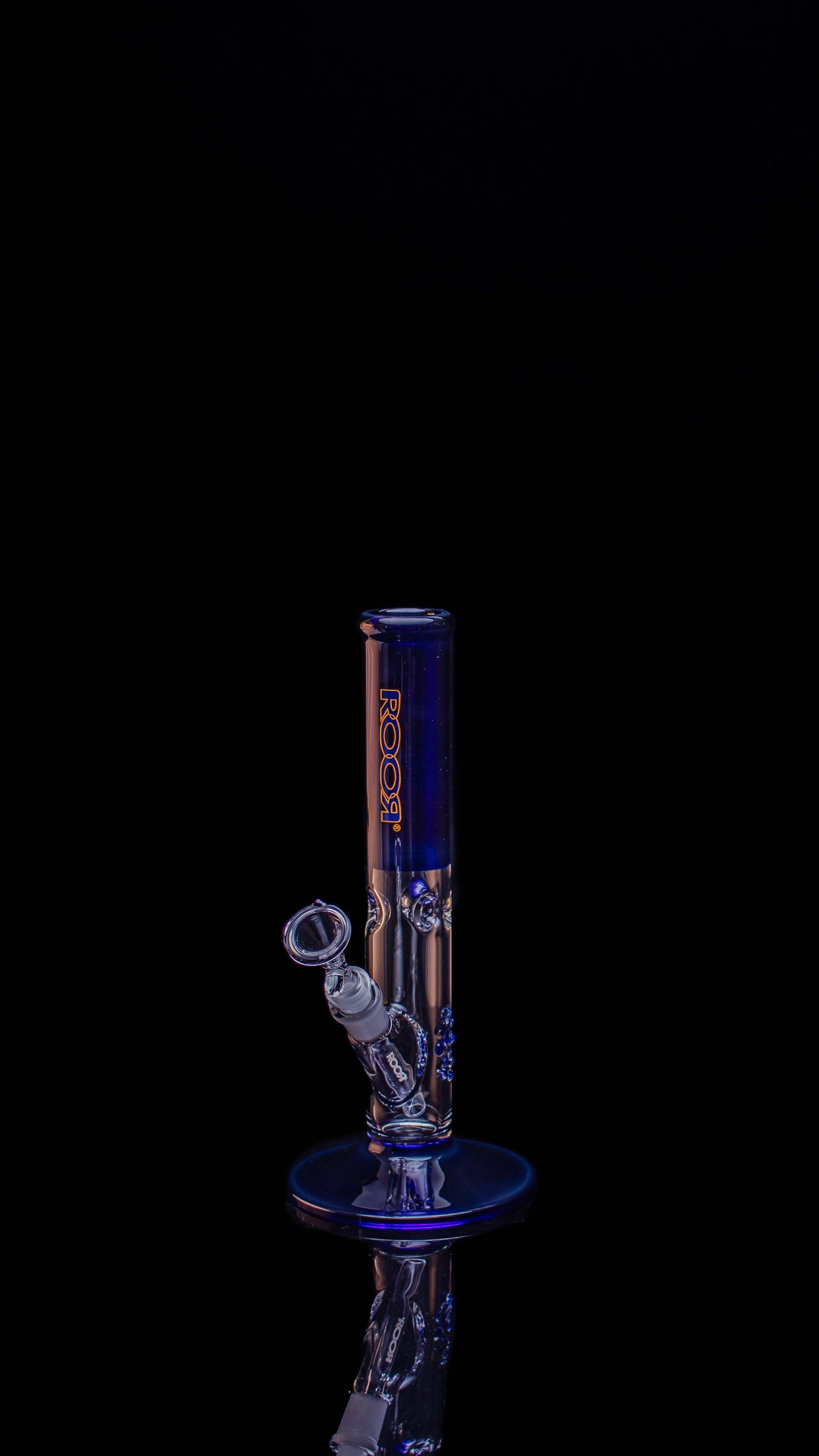 ROOR Mini 10-inch straight glass tube blue base with ice pinches and downstem