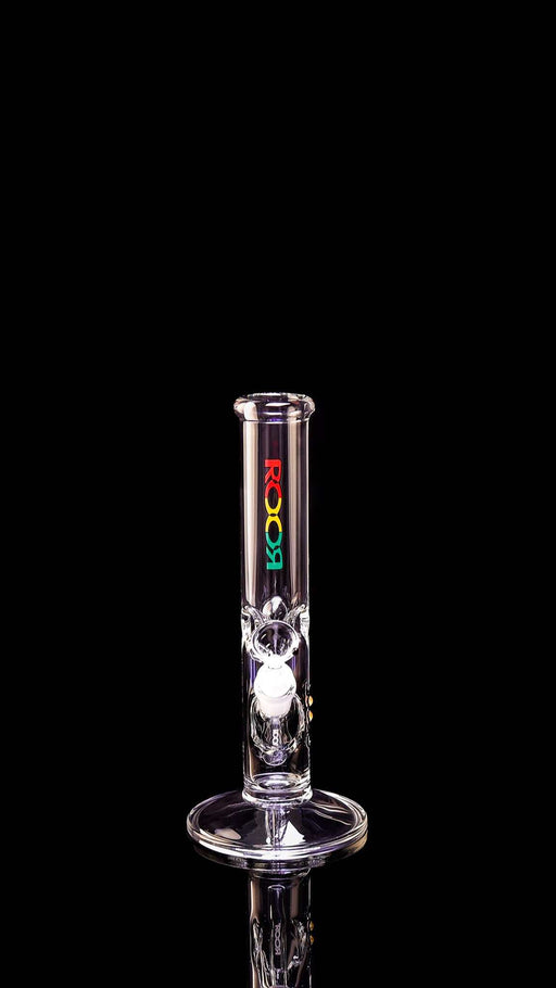 ROOR Mini 10-inch clear straight glass water pipe with 38x4mm thickness and Rasta decal