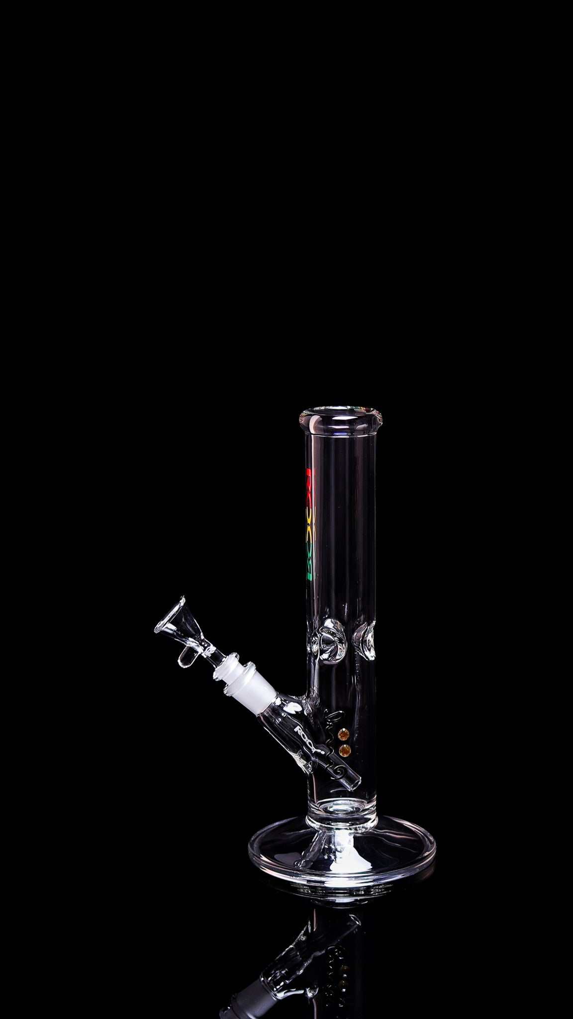 ROOR® Mini 10" Straight 38x4mm clear glass bong with ice pinches and Rasta decal