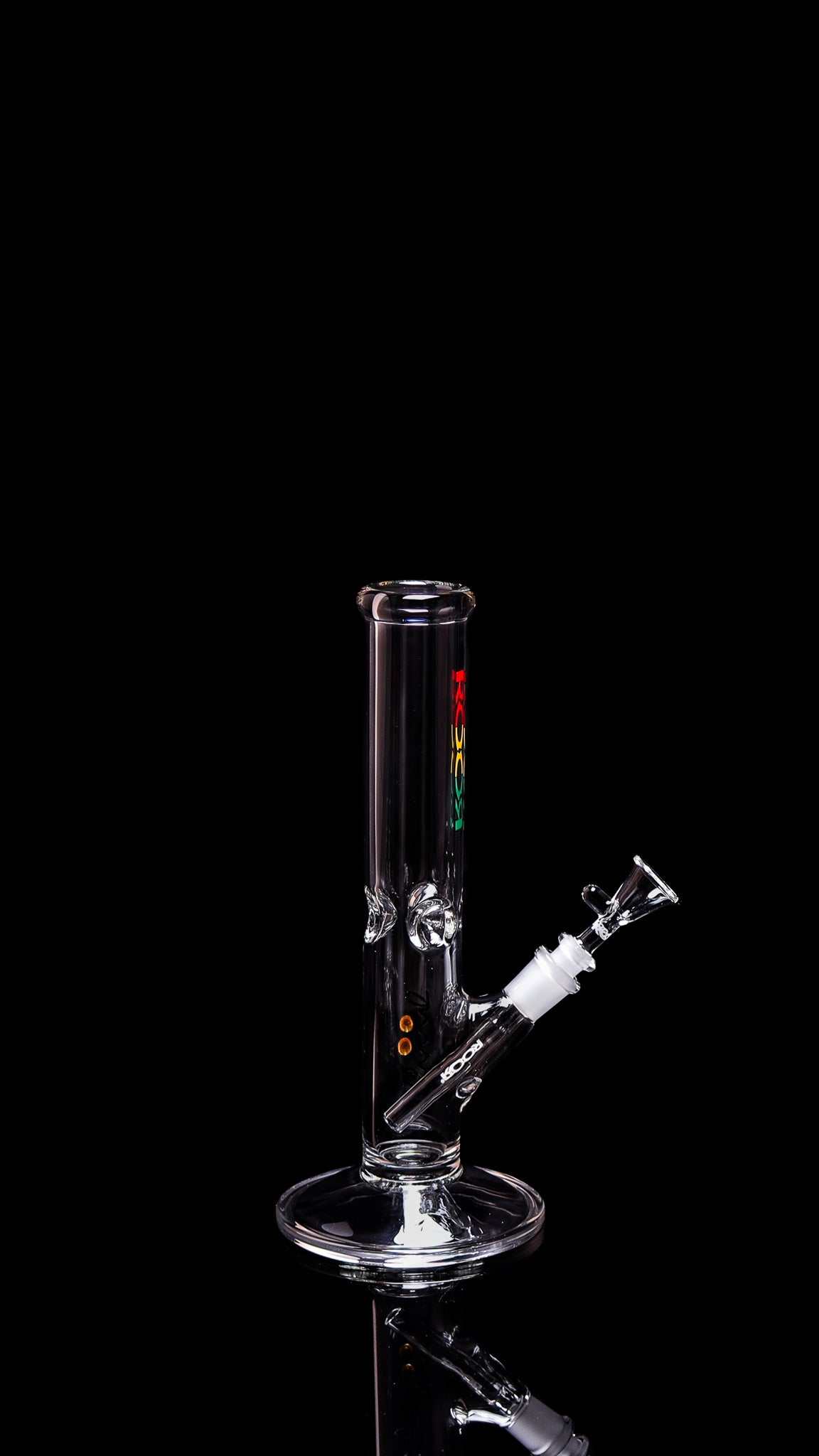 ROOR Mini 10-inch straight clear glass water pipe with 38x4mm thickness and Rasta decal