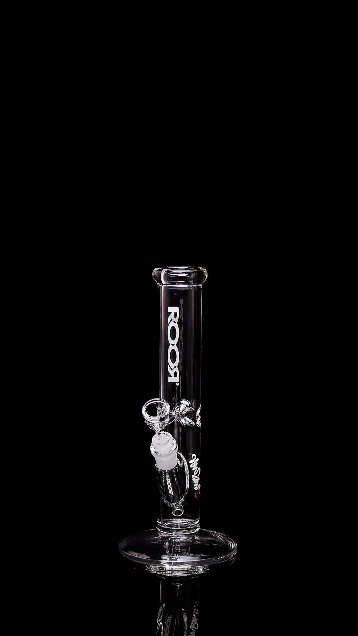ROOR Mini 10-inch clear straight glass bong with 38mm diameter and Rasta decal