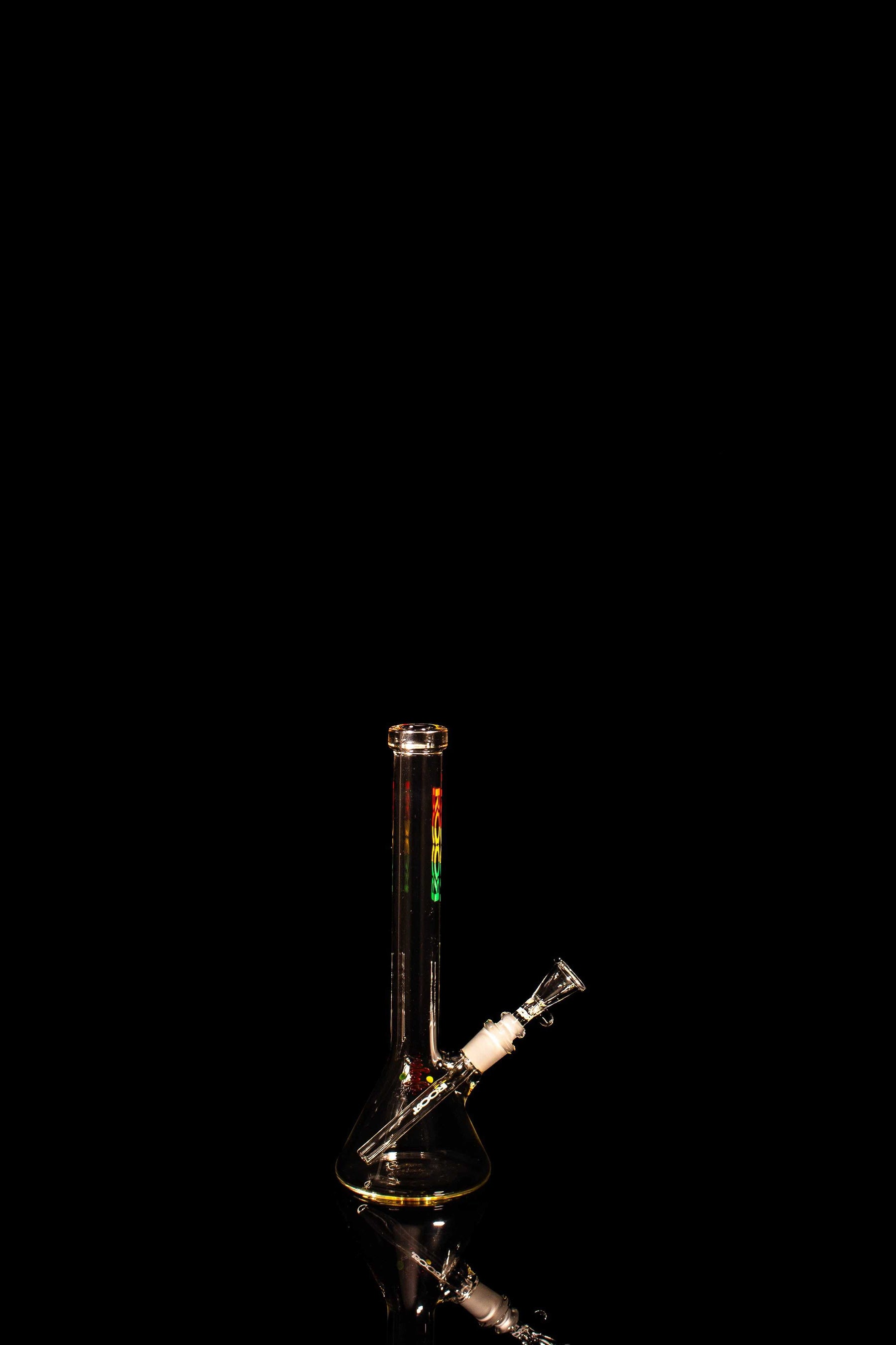 ROOR® Limited Edition Mini 10" Tiny Sista with Rasta decal, made of German Schott Glass, featuring a fixed stem and classic bowl.