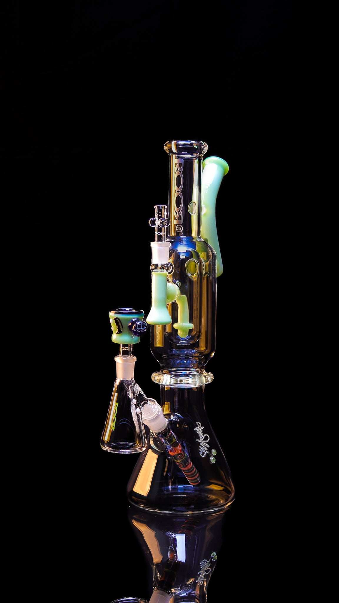 ROOR 1130 Beaker Green Ultimate Collectors Set tall glass beaker with green accents and multiple percolator chambers.