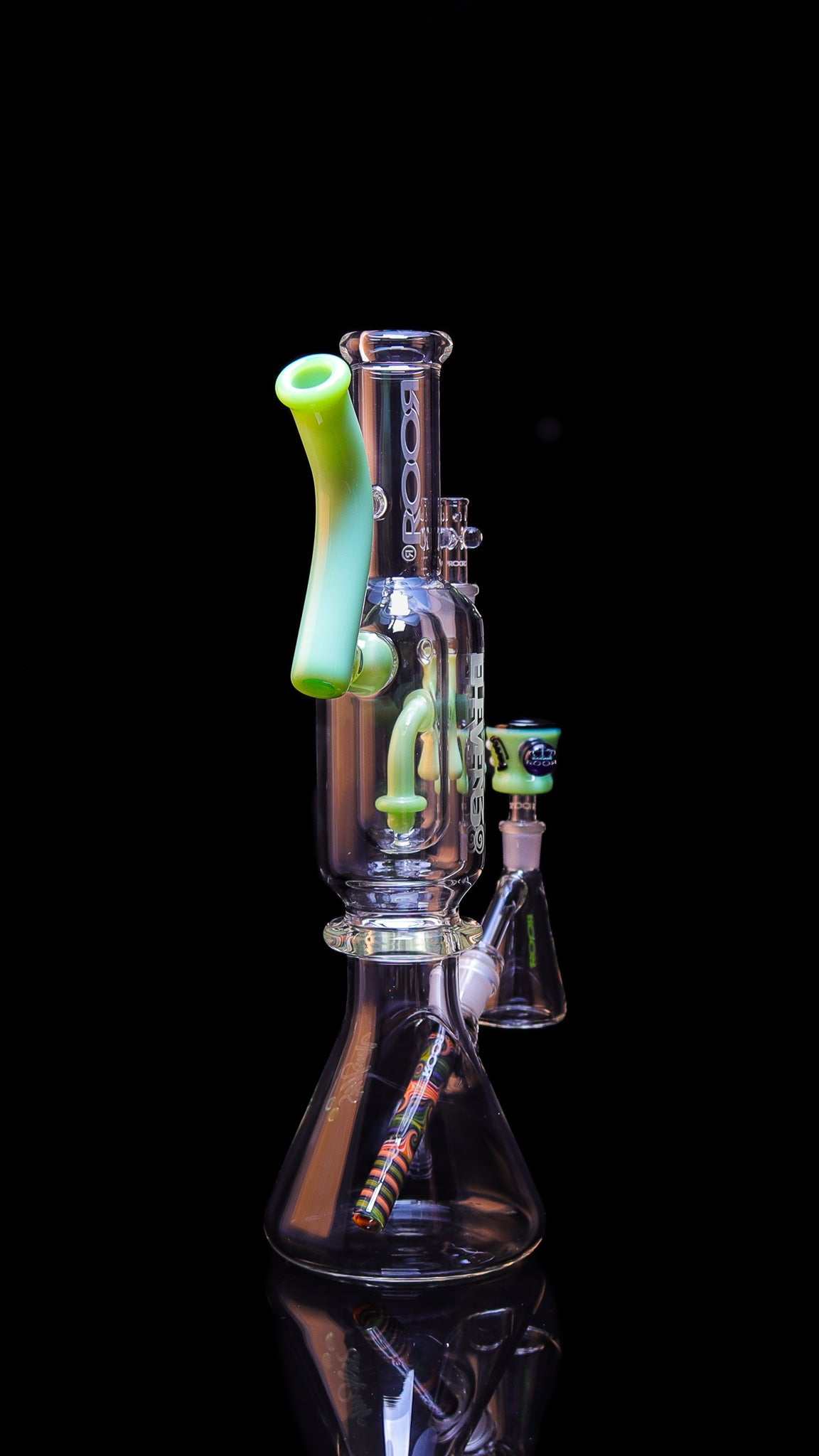 ROOR 1130 Beaker Green Ultimate Collectors Set tall glass water pipe with green accents and dual chambers