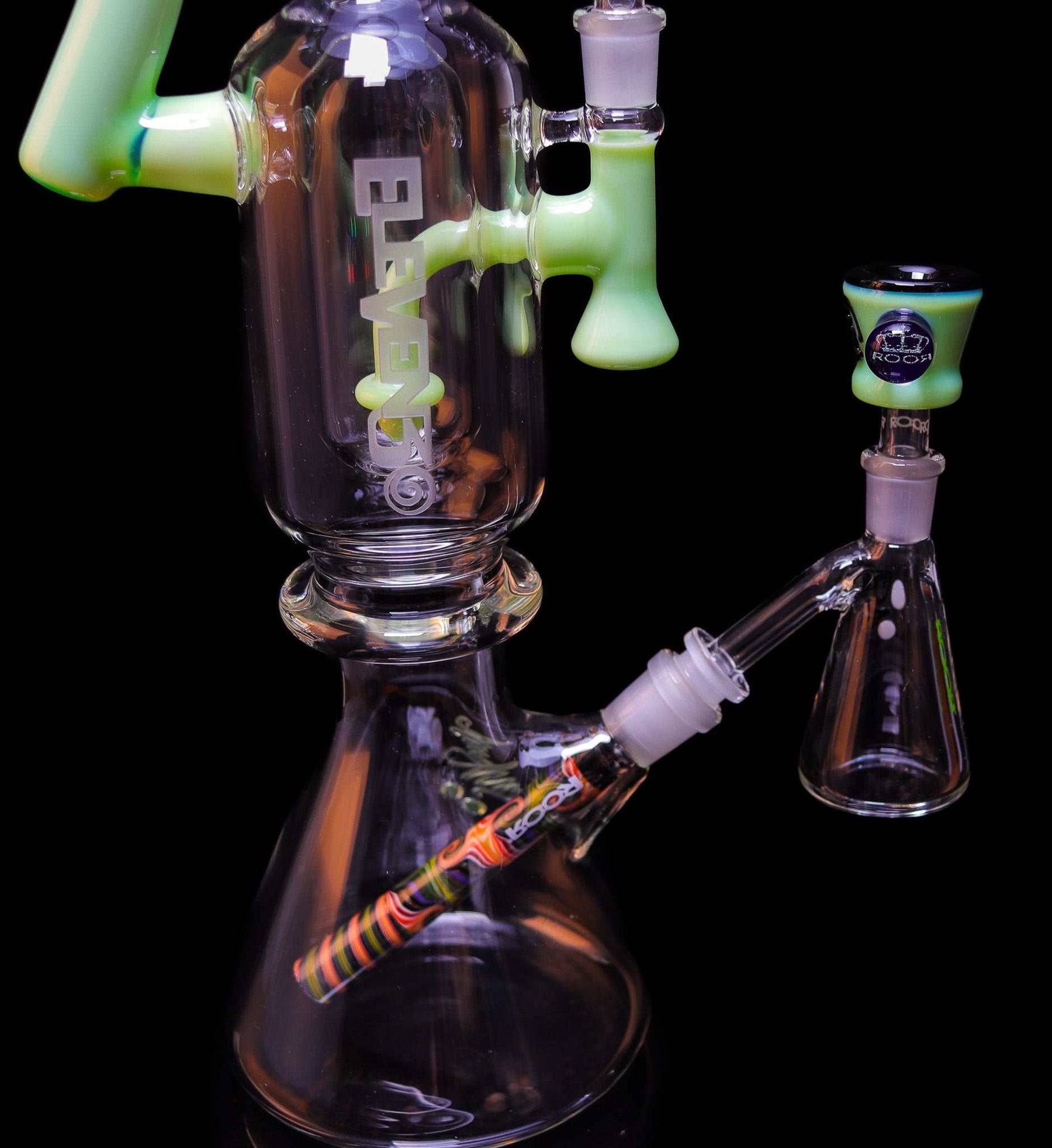 ROOR X 1130 Beaker Green glass water pipe with percolator and matching green accessories in ultimate collectors set