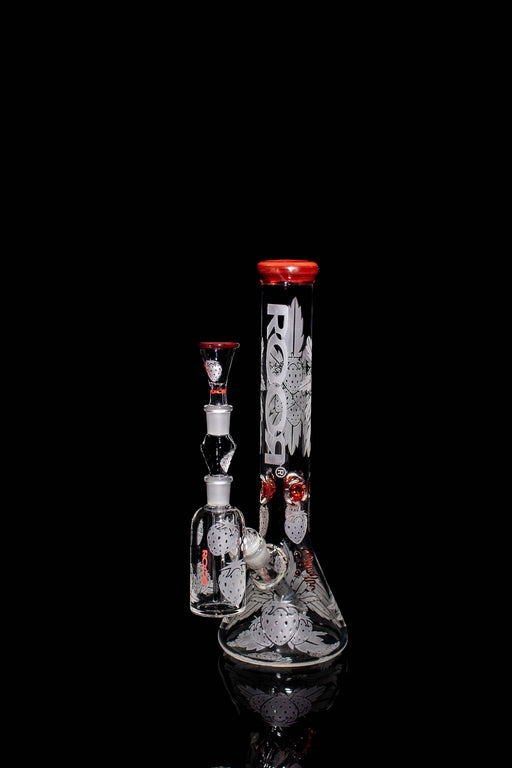 ROOR® Strain Strawberry Dream 14” red edition beaker bong with matching ashcatcher and sandblasted details