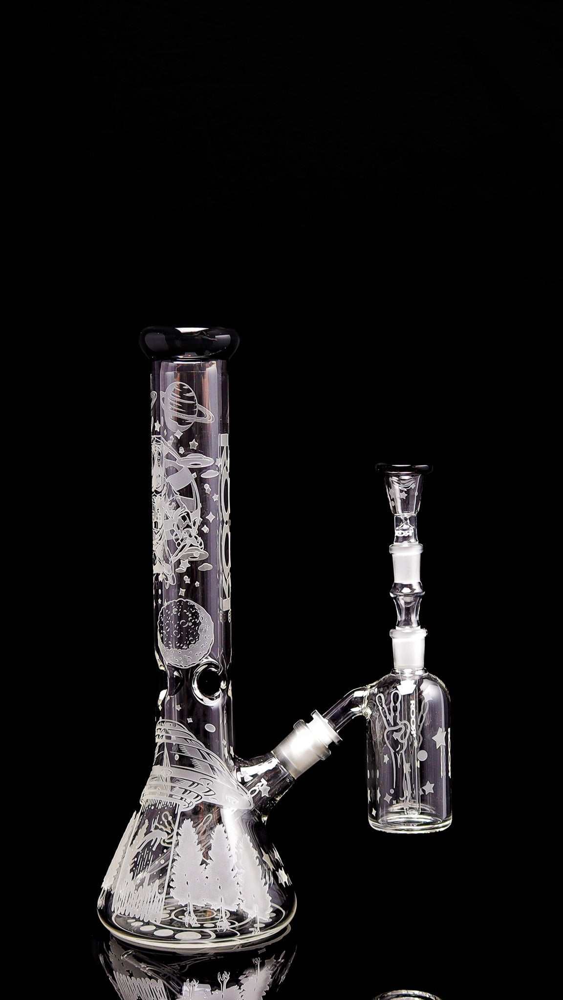 ROOR 14” Alien O.G Beaker 45x5 with matching sandblasted Alien O.G ashcatcher set