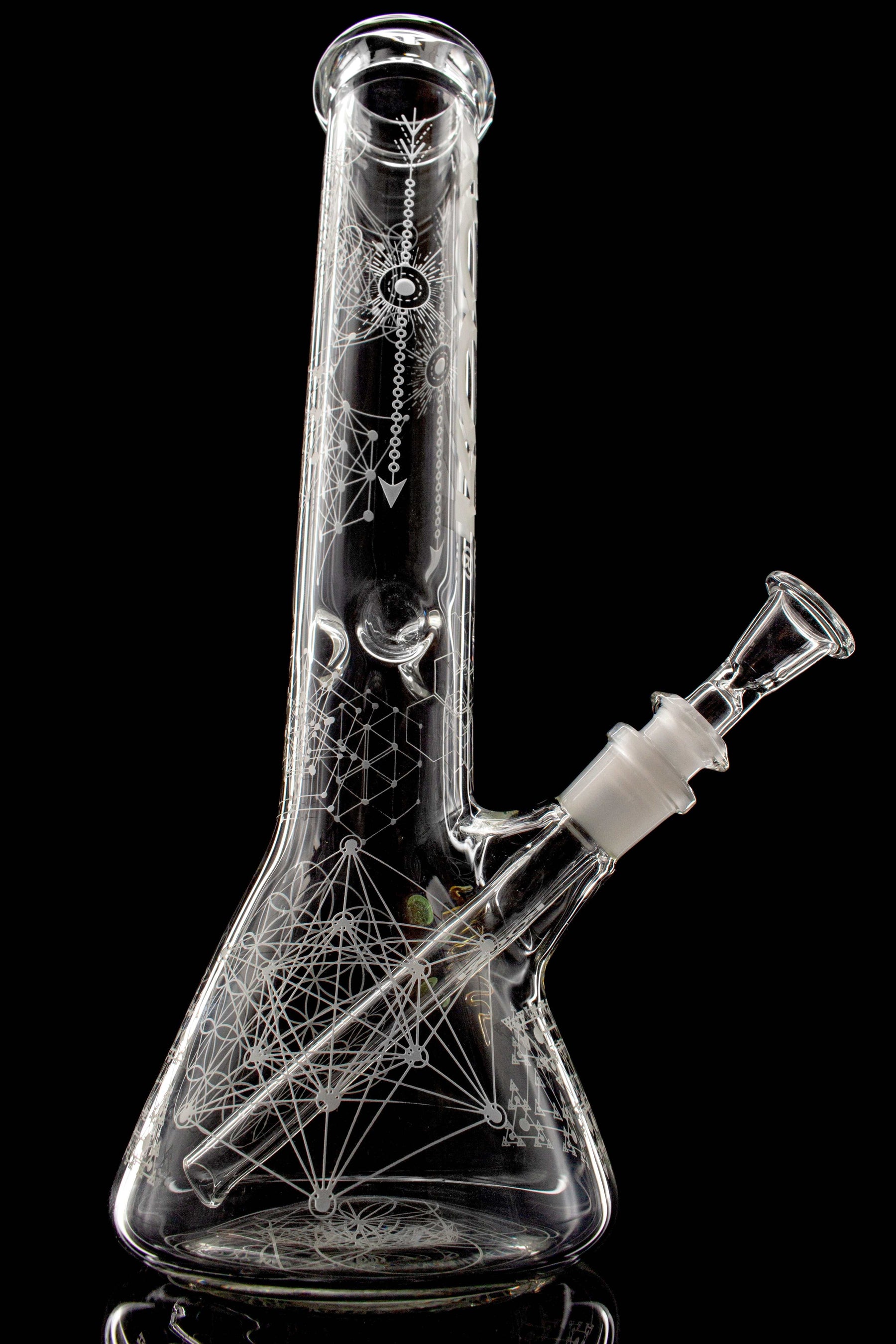 ROOR® Sandblasted 14" Beaker 50mm glass with sacred geometry design.