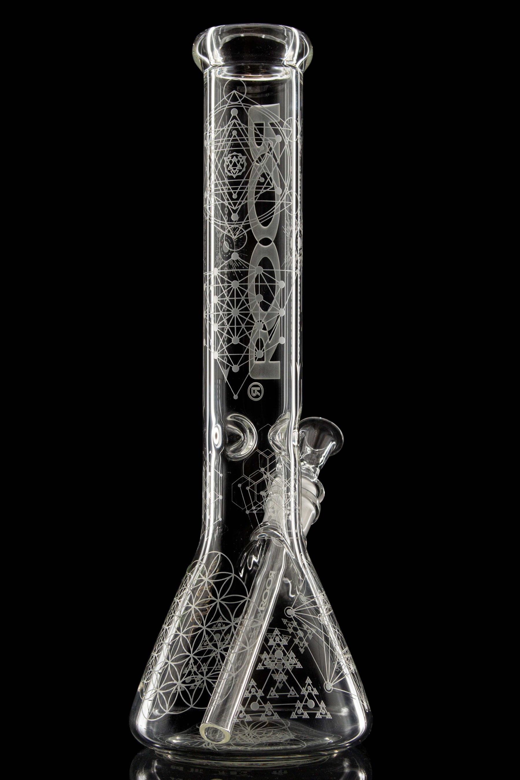 ROOR® Sandblasted 14" Beaker with Sacred Geometry design, 50mm x 5mm German Schott glass.