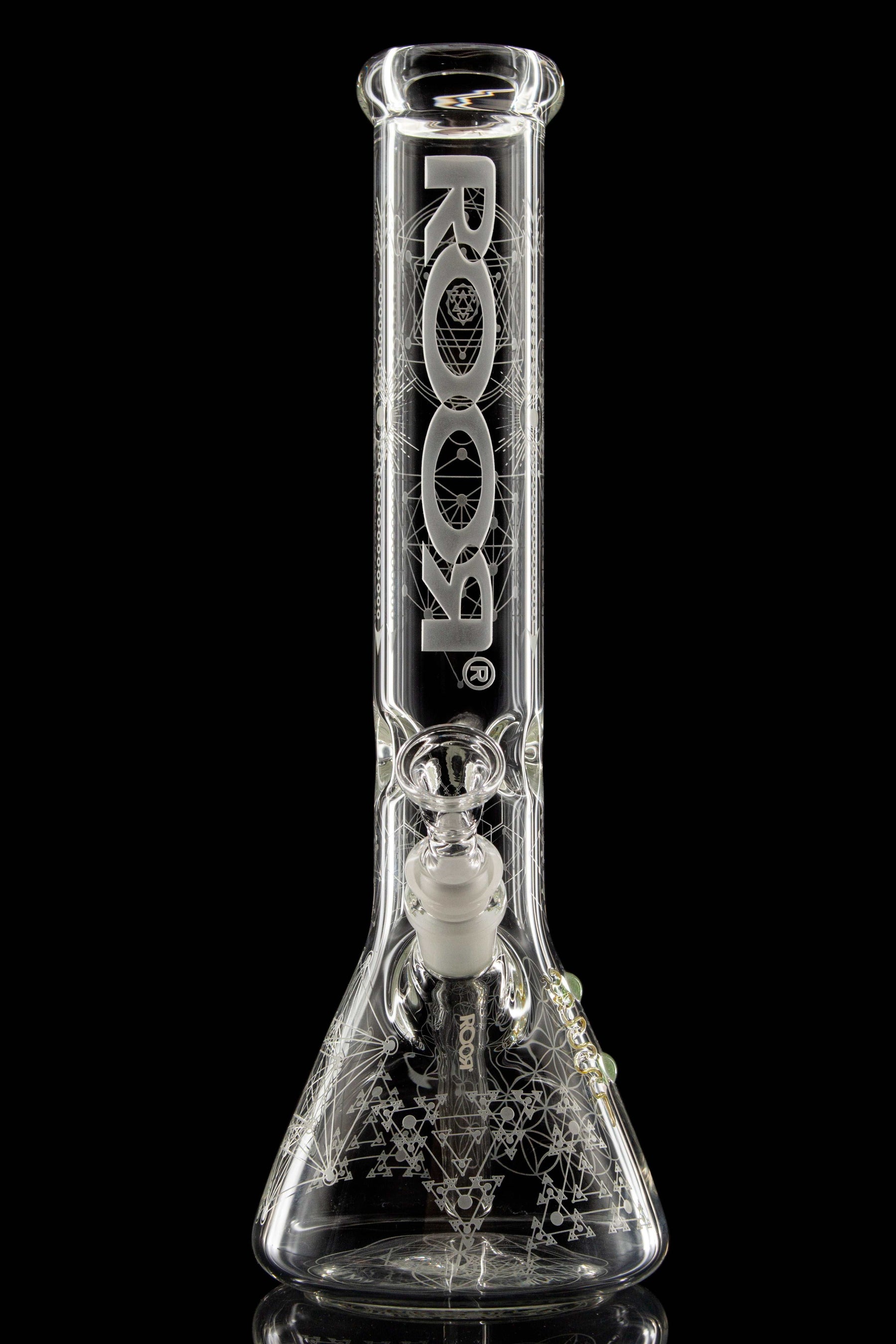 ROOR® Sandblasted 14" Beaker with Sacred Geometry, 50mm x 5mm Schott glass.