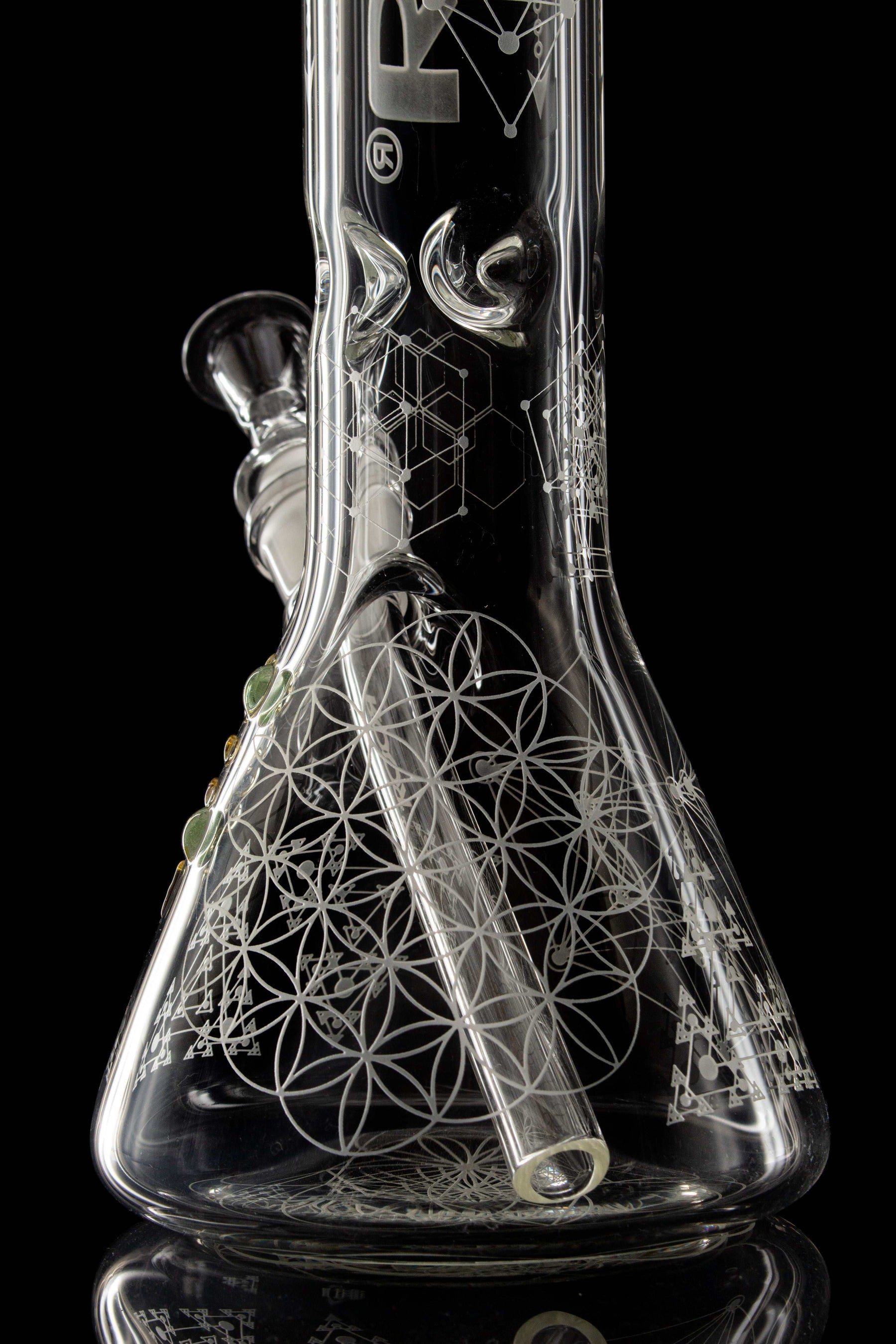 ROOR® Sandblasted 14" Beaker 50mm x 5mm with Sacred Geometry design on German Schott glass.