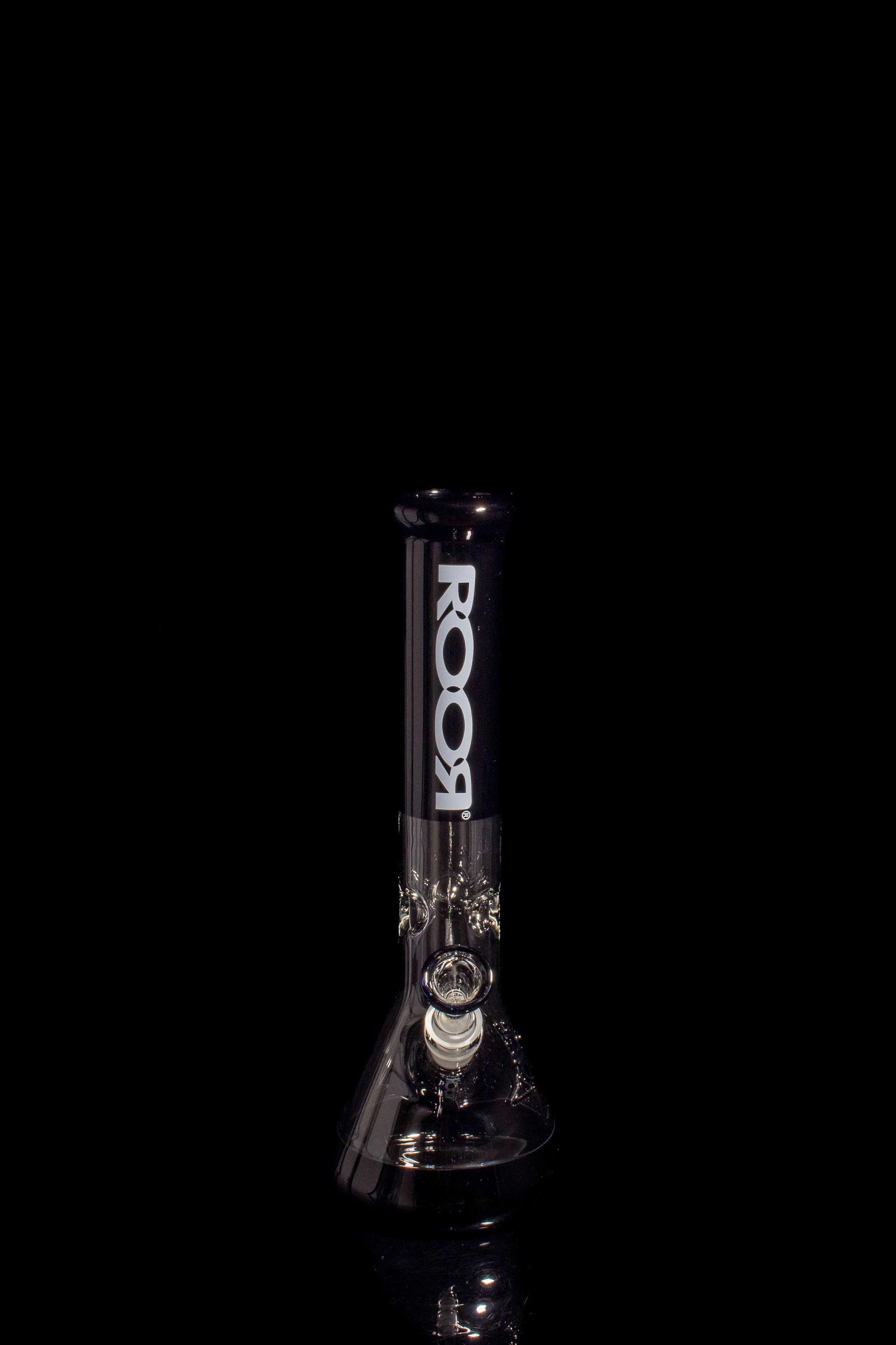 ROOR® Classic 14" Beaker with Black Color Accent and White Decal on Black Background.