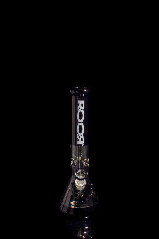 ROOR® Classic 14" Beaker with Black Color Accent and White Decal on Black Background.