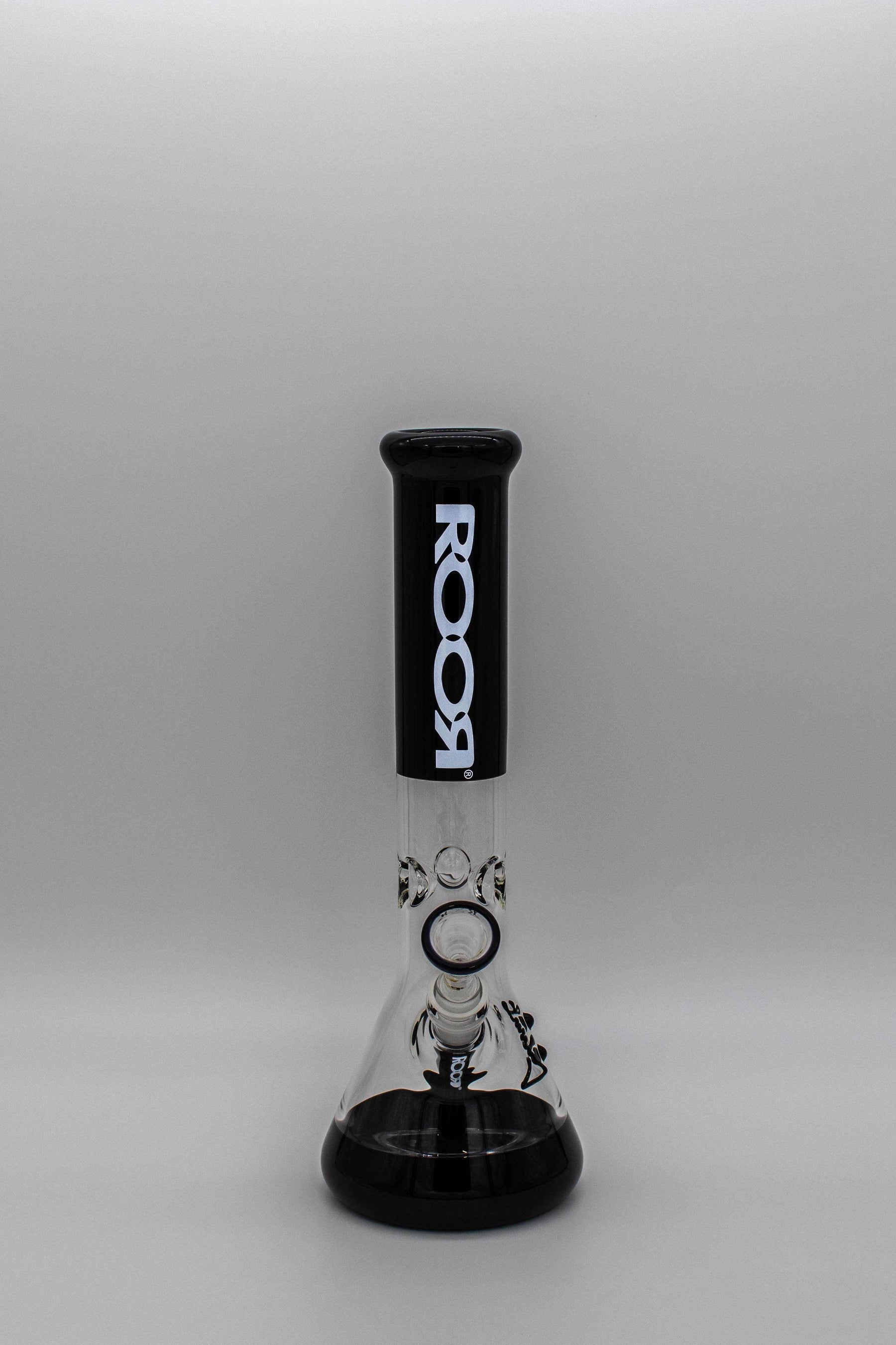 ROOR® Classic 14" Beaker with Black Color Accent and White Decal, 50x5mm German Schott Glass.