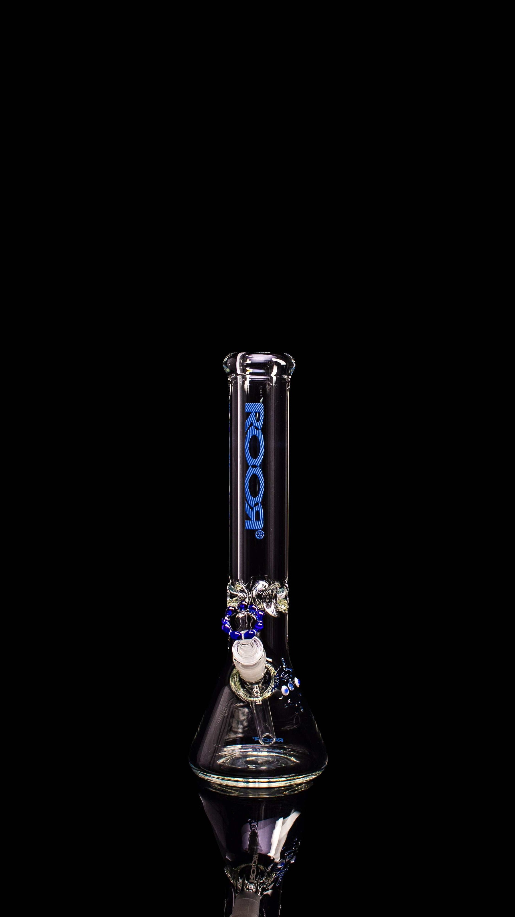 ROOR Classic 14-inch Beaker 50x9mm German Schott glass with blue crown bowl and ice pinches for smooth smoking