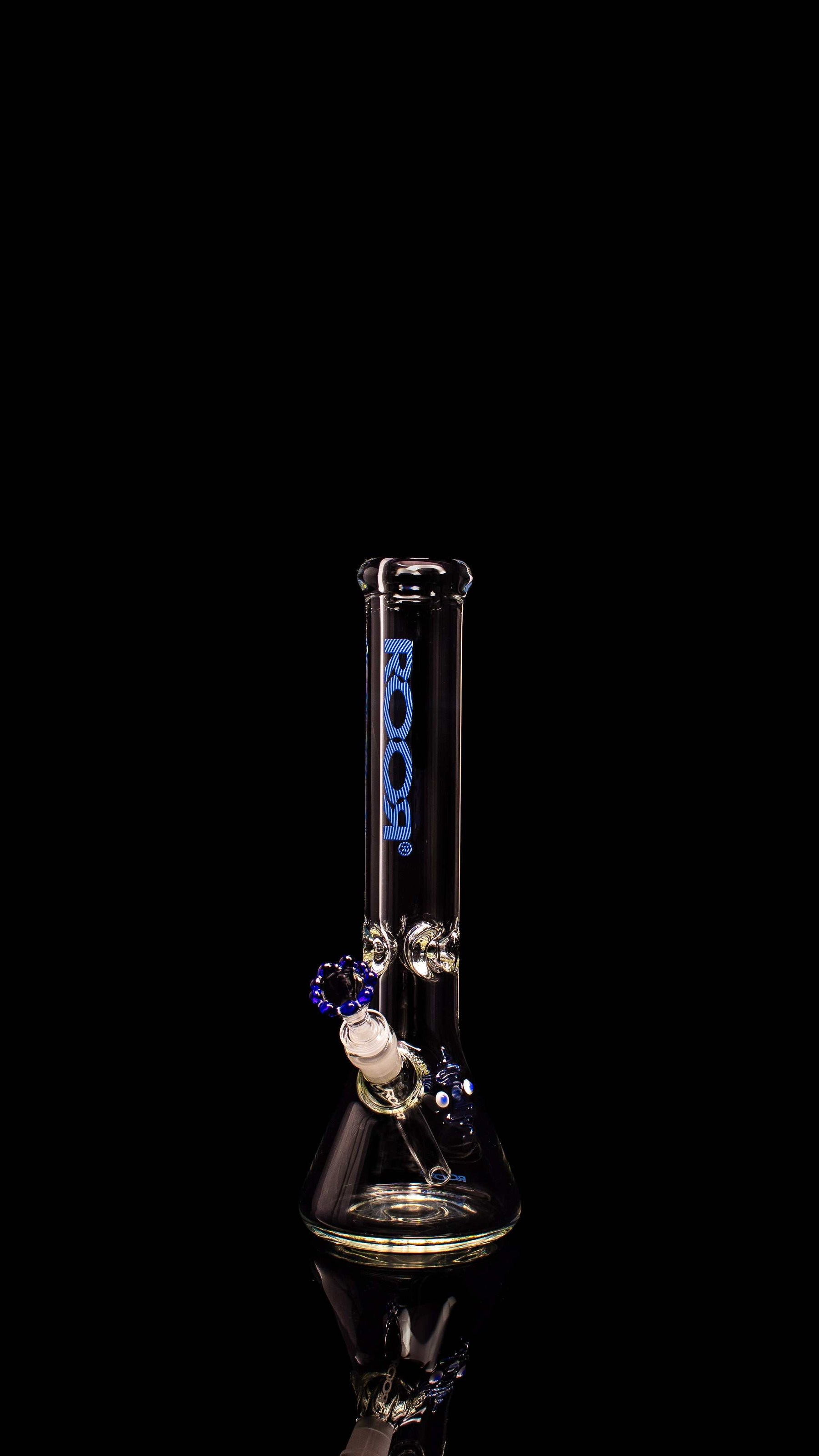 ROOR Classic 14" Beaker 50x9mm Too Blue glass bong with blue crown bowl and blue decal