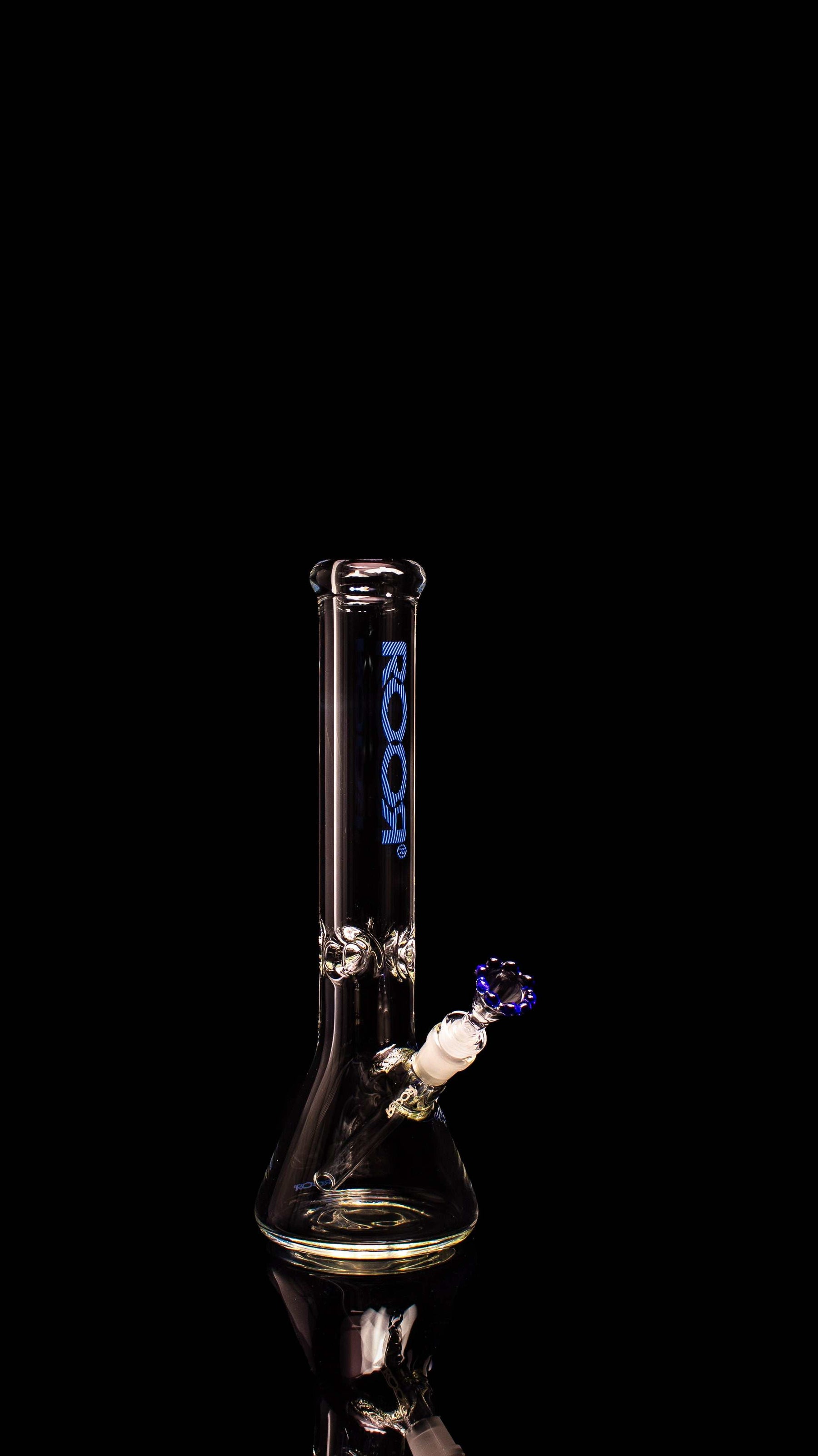 ROOR Classic 14 inch Beaker 50x9mm with blue crown bowl and ice pinches handcrafted German Schott glass bong