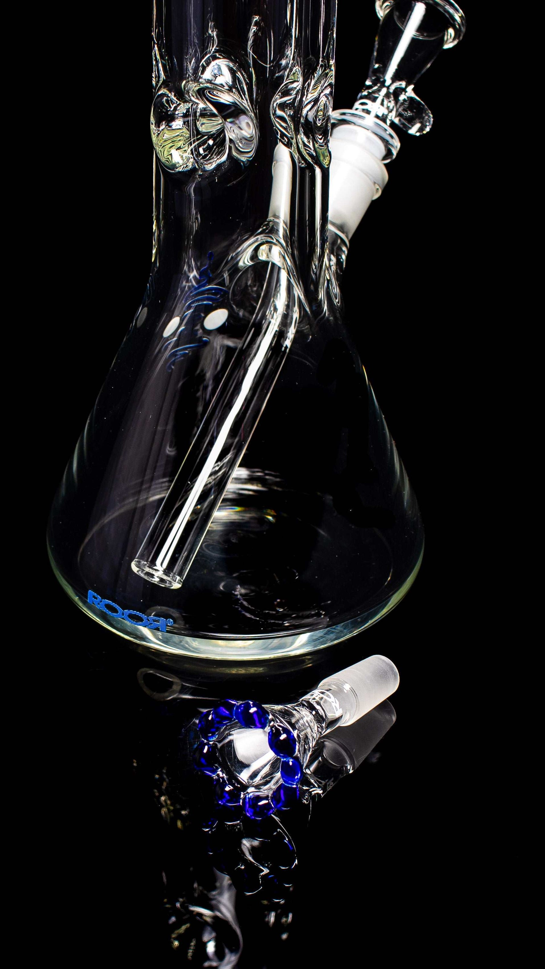 ROOR Classic 14" Beaker 50x9mm Too Blue glass water pipe with blue crown bowl and ice pinches