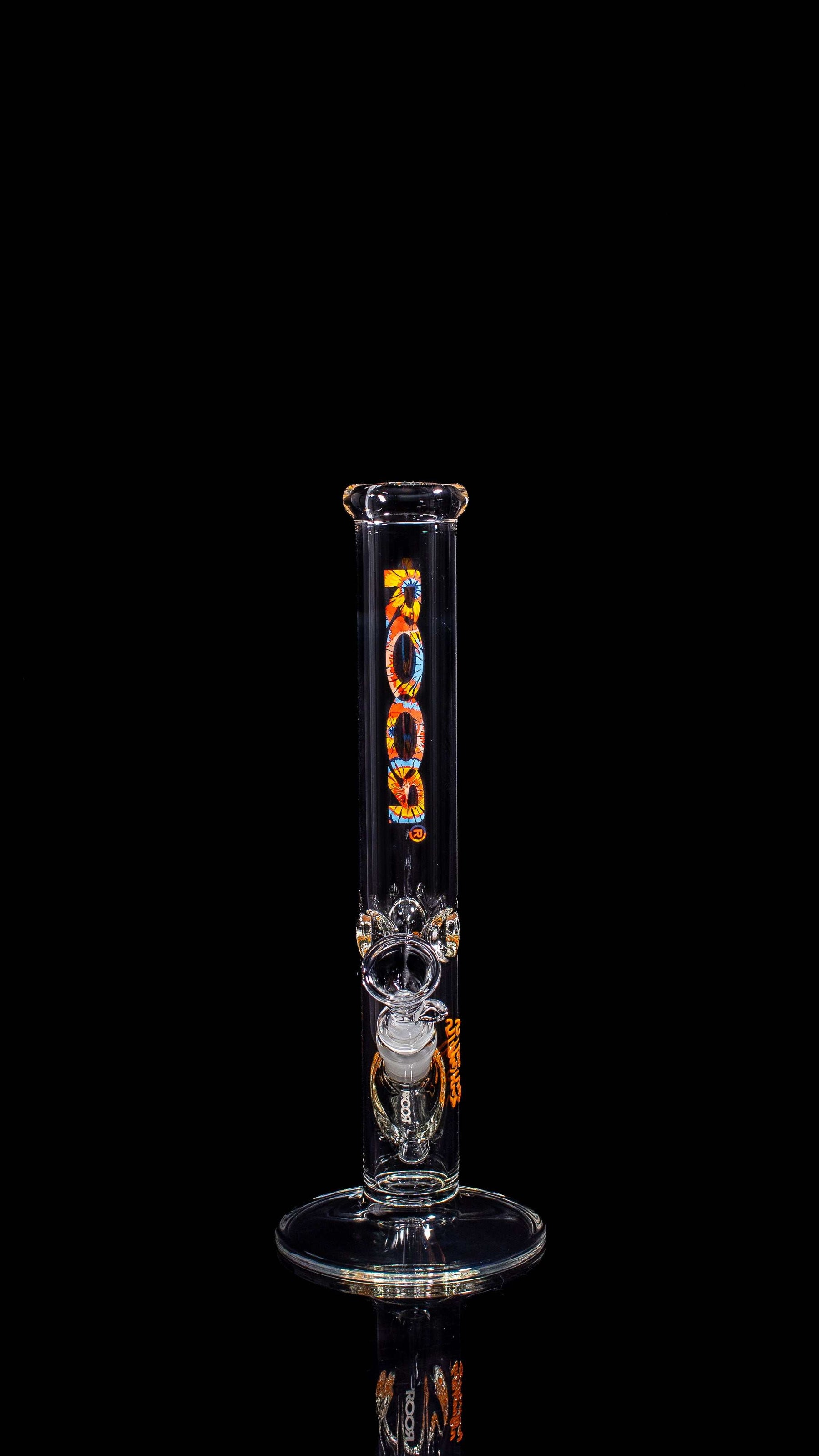 ROOR Classic 14" Straight 45x5mm Tie Dye glass bong with colorful tie dye design and ice pinch features