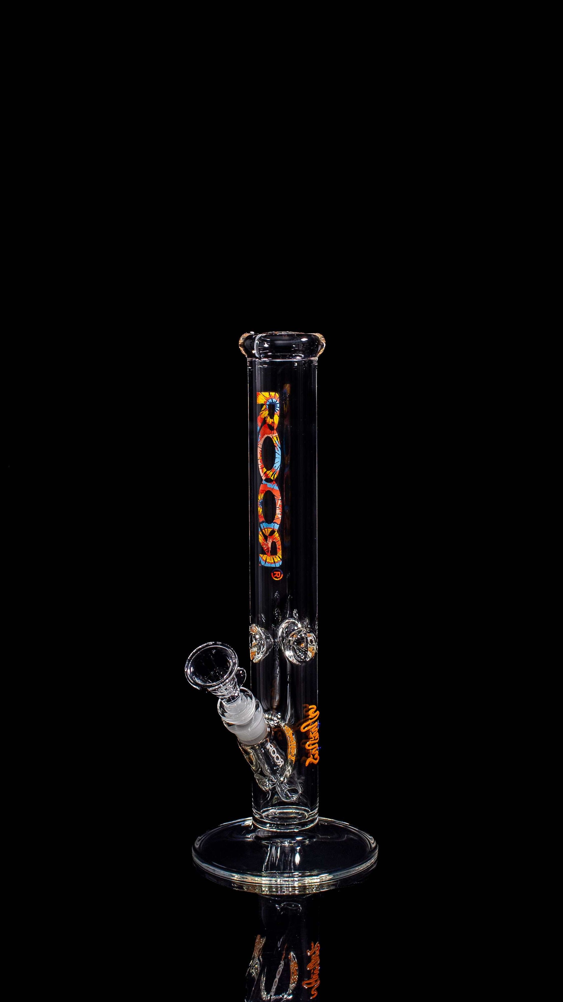 ROOR Classic 14" Straight 45x5mm Tie Dye glass bong with unique signature and ice pinches