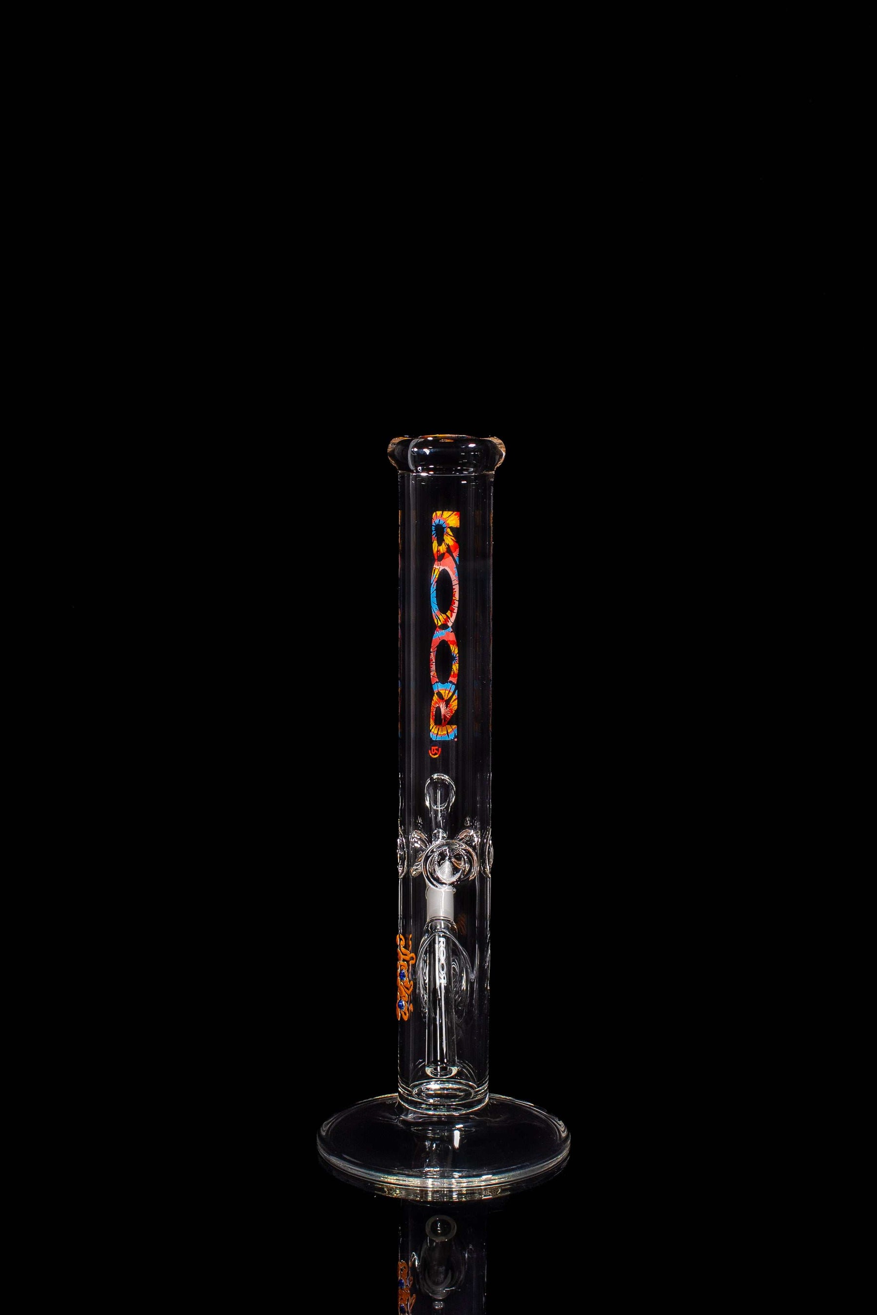 ROOR Classic 14" Straight 45x5mm Tie Dye glass tube with unique signature and ice pinches