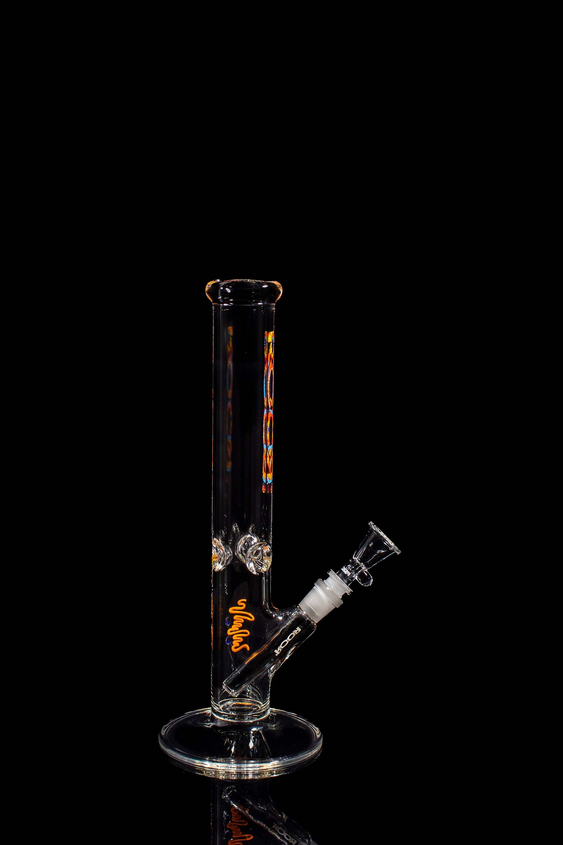ROOR Classic 14" Straight 45x5mm Tie Dye glass smoking pipe with unique signature and ice pinches