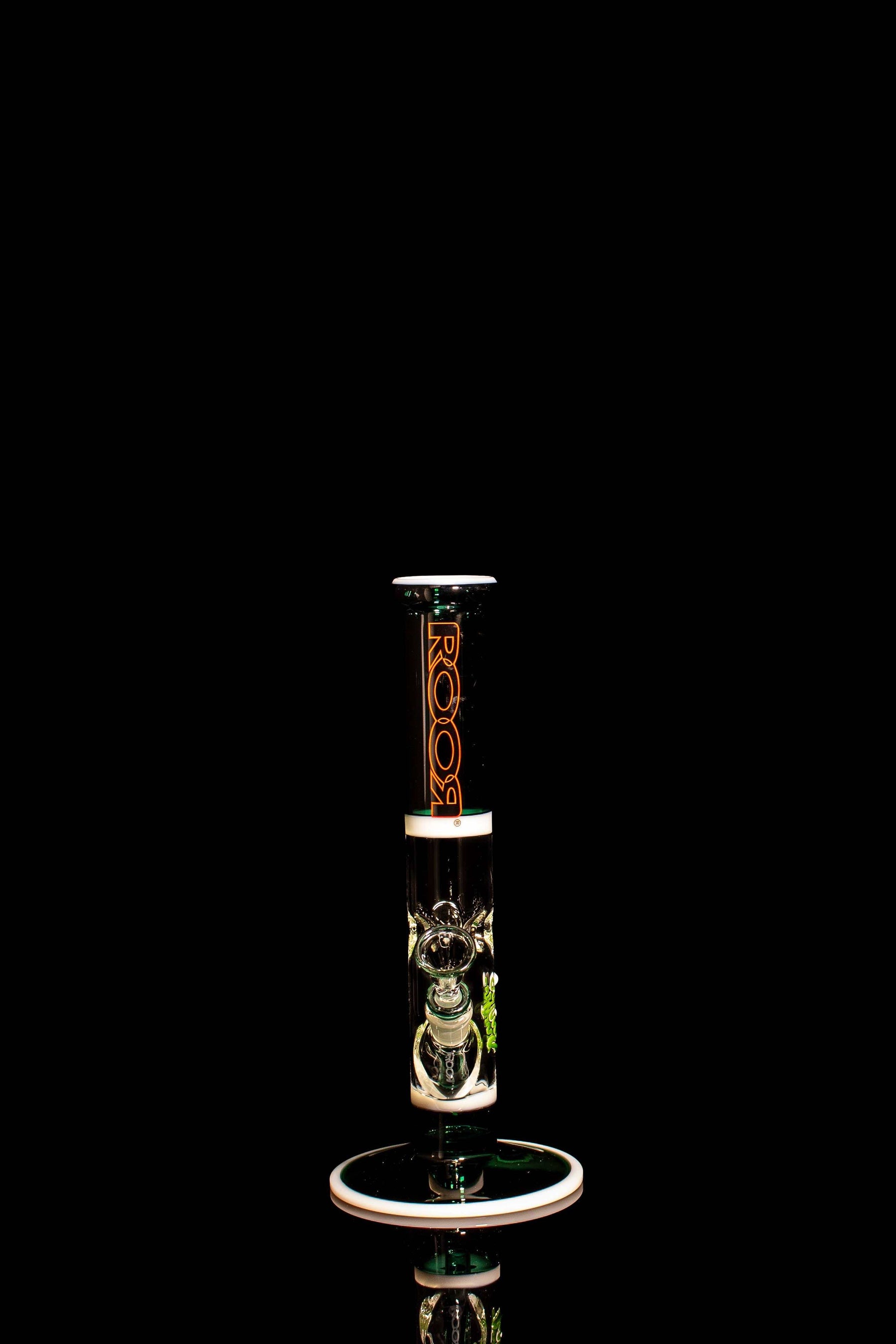 ROOR® Classic 14" Straight Tube Jade & White & Black with Red Outline Decal on black background.
