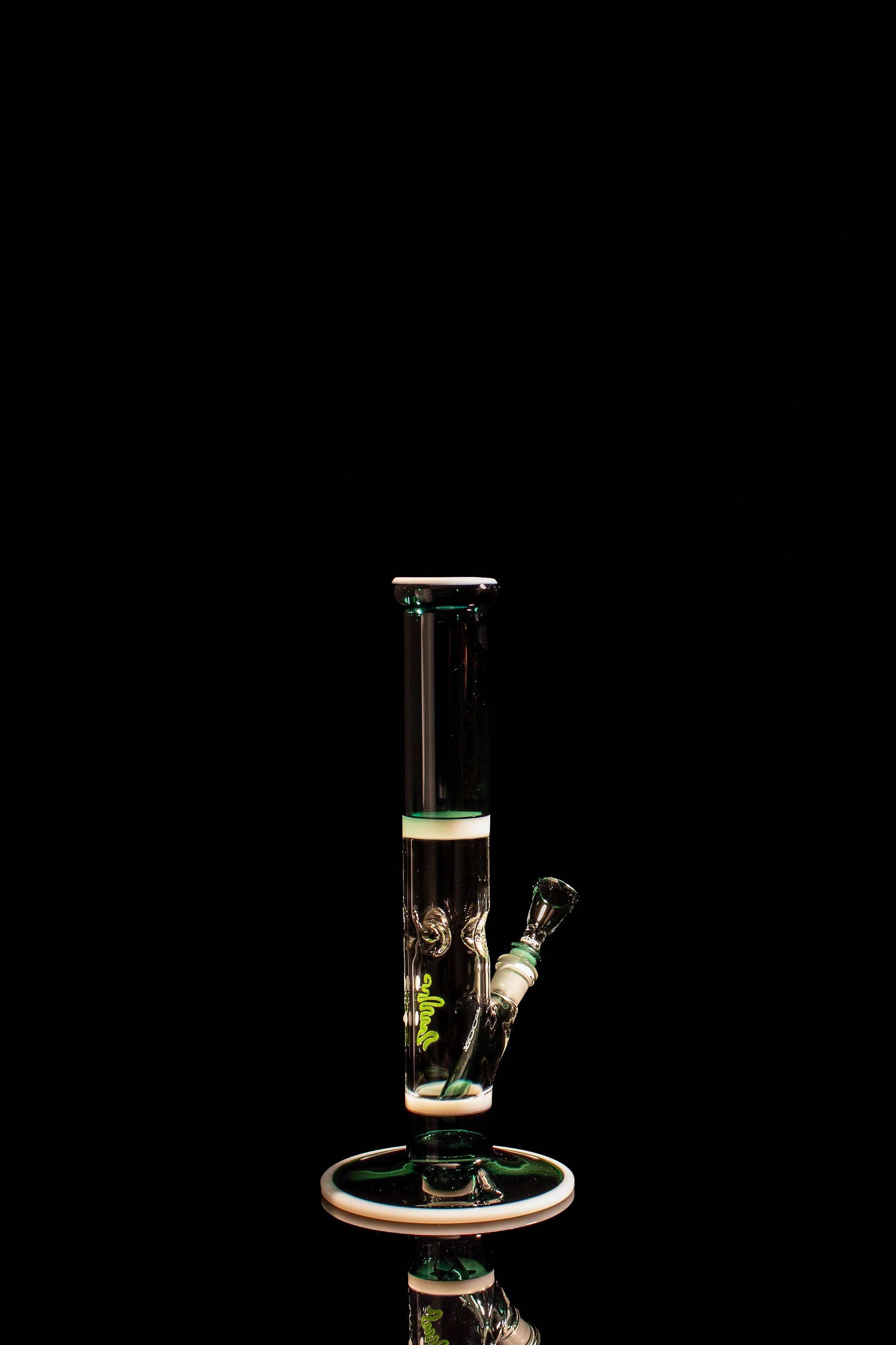 ROOR® Classic 14" Jade & White & Black Glass Straight Tube with Red Outline Decal.