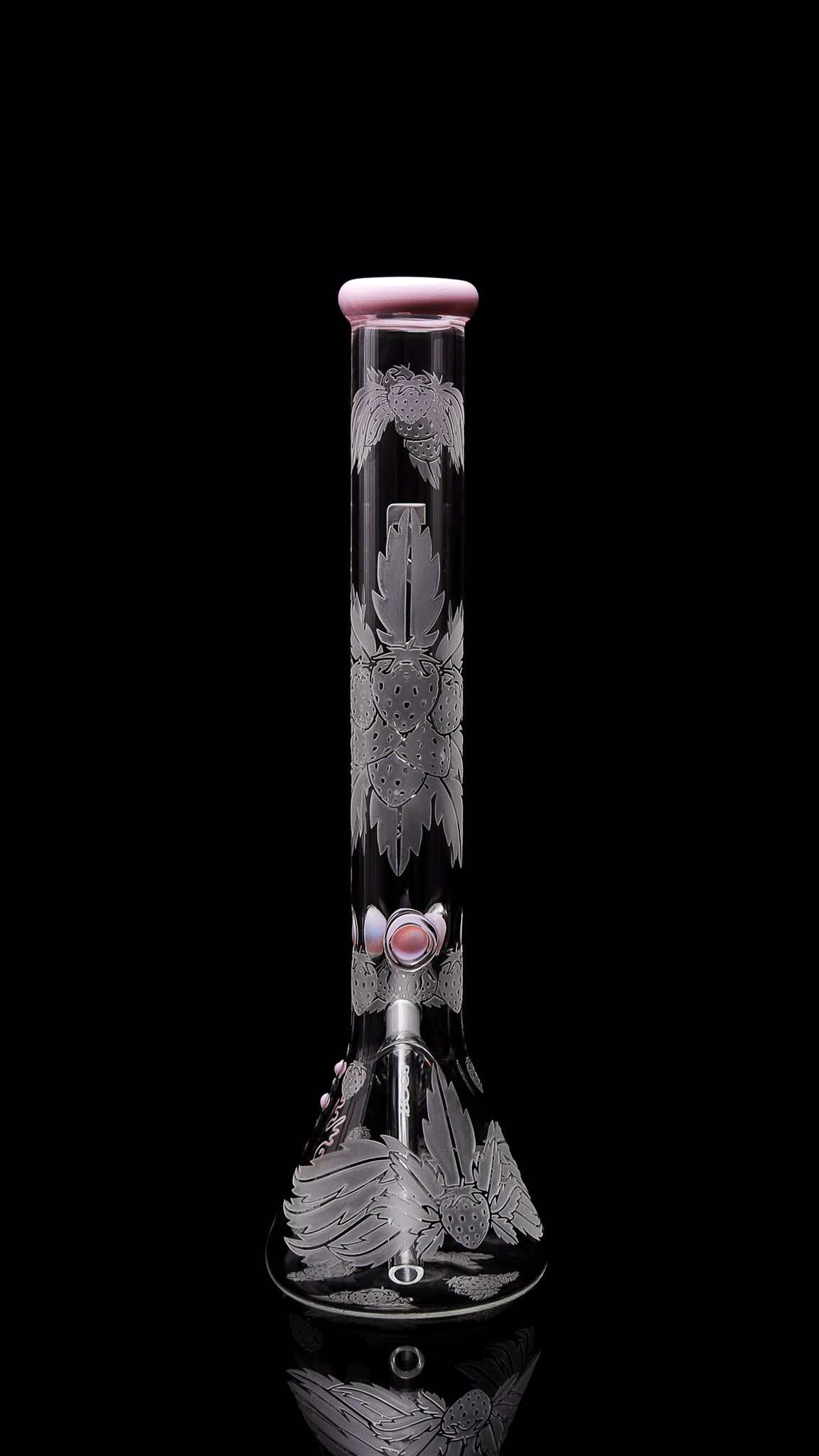 Collectors Set - ROOR Strains Strawberry Dream 18” Beaker with Matching Strawberry Ashcatcher 14mm, custom sandblasted design.
