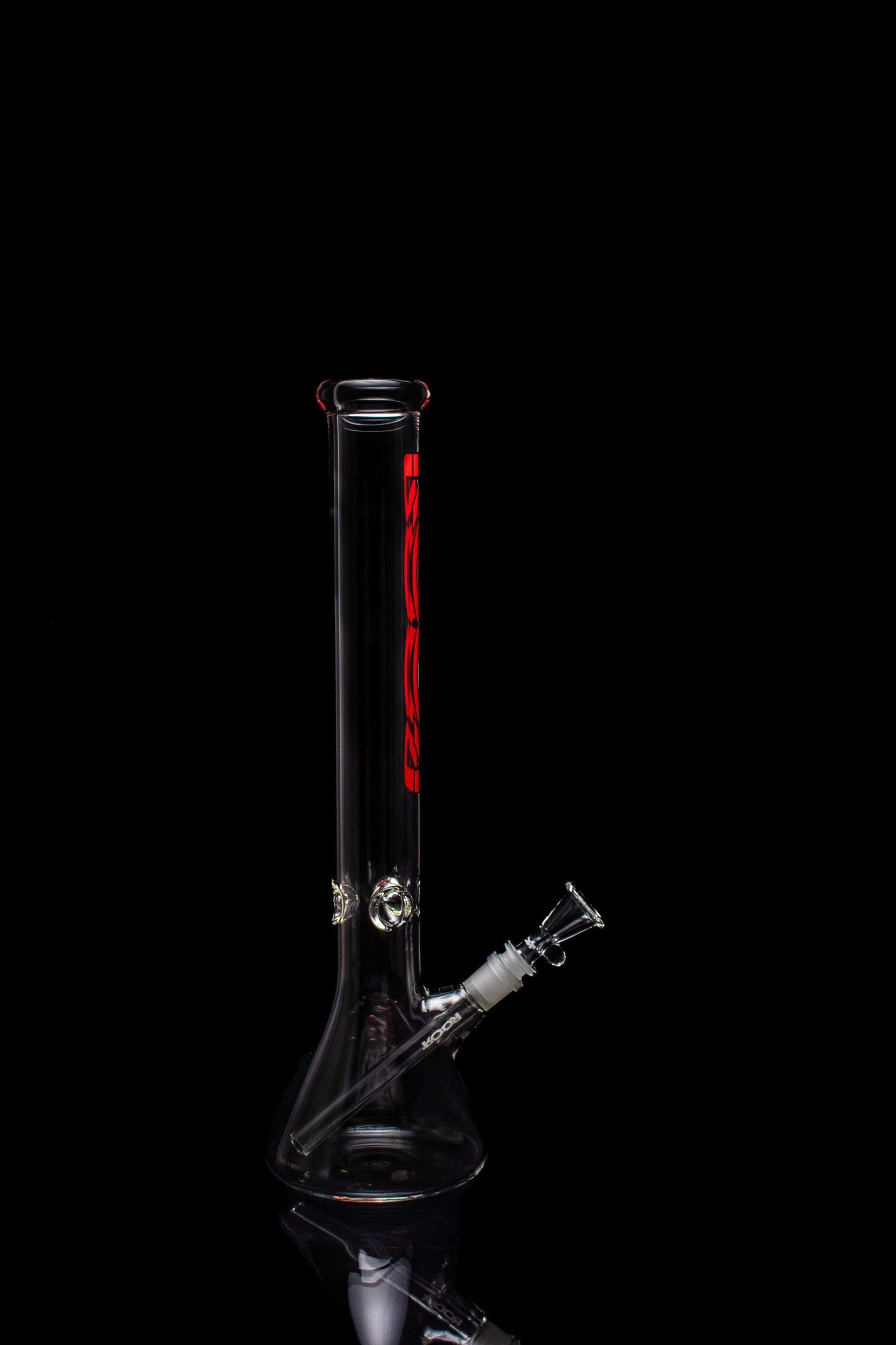 ROOR Classic 18-inch beaker water pipe with 50x5mm red and black outline decal made from German Schott glass