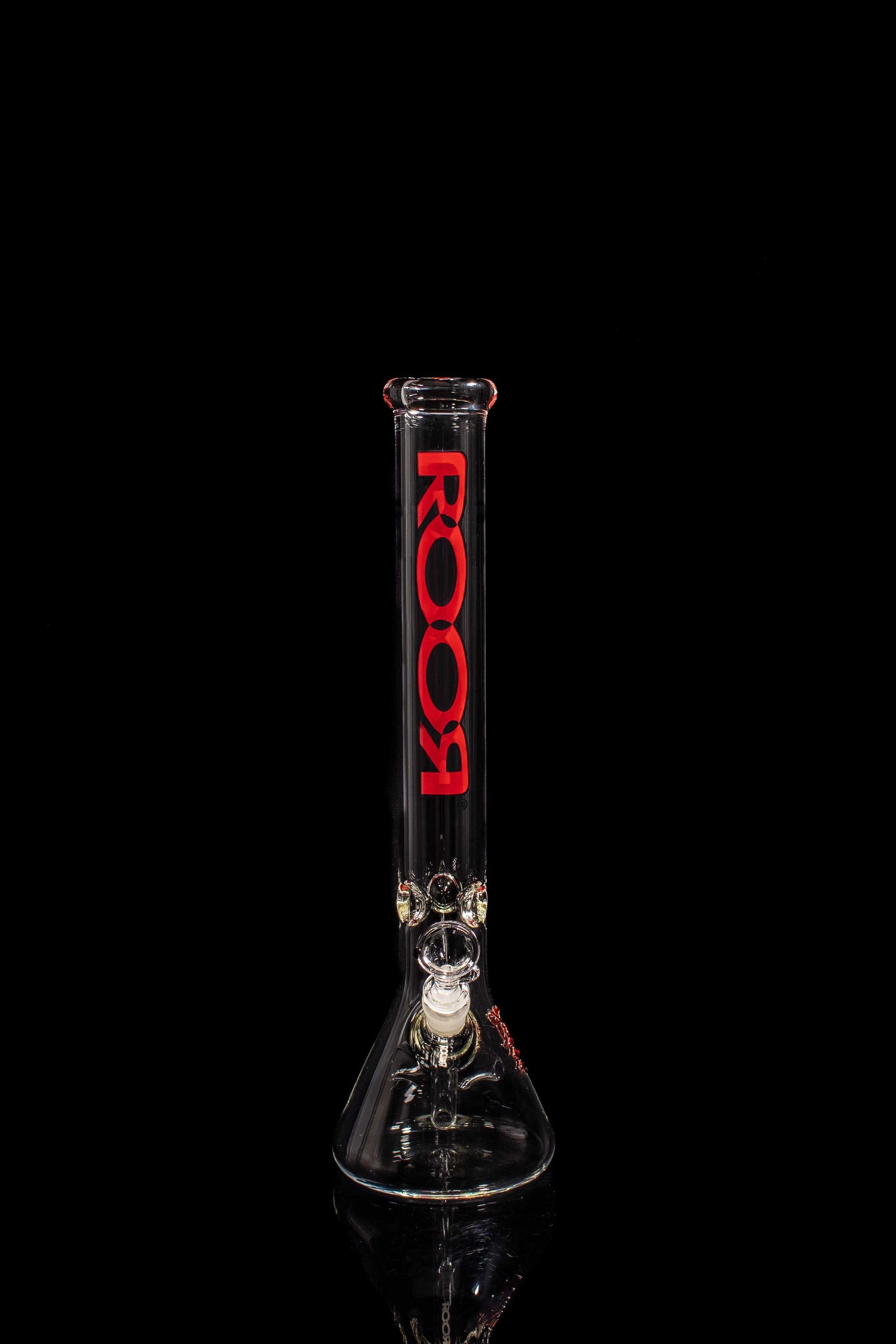 ROOR Classic 18" Beaker 50x5mm Red Black Outline glass bong with signature decal and ice pinches