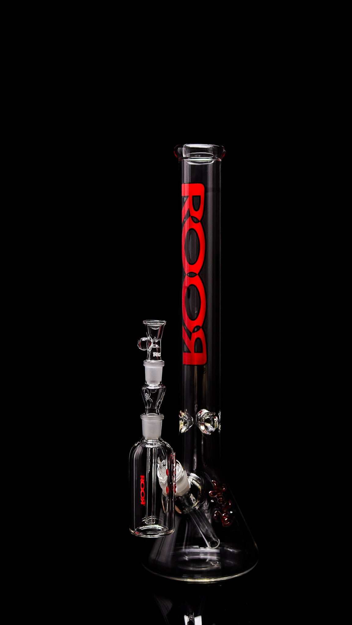Exclusive ROOR® 18” Beaker Base with Red Black Label and Ashcatcher Set.