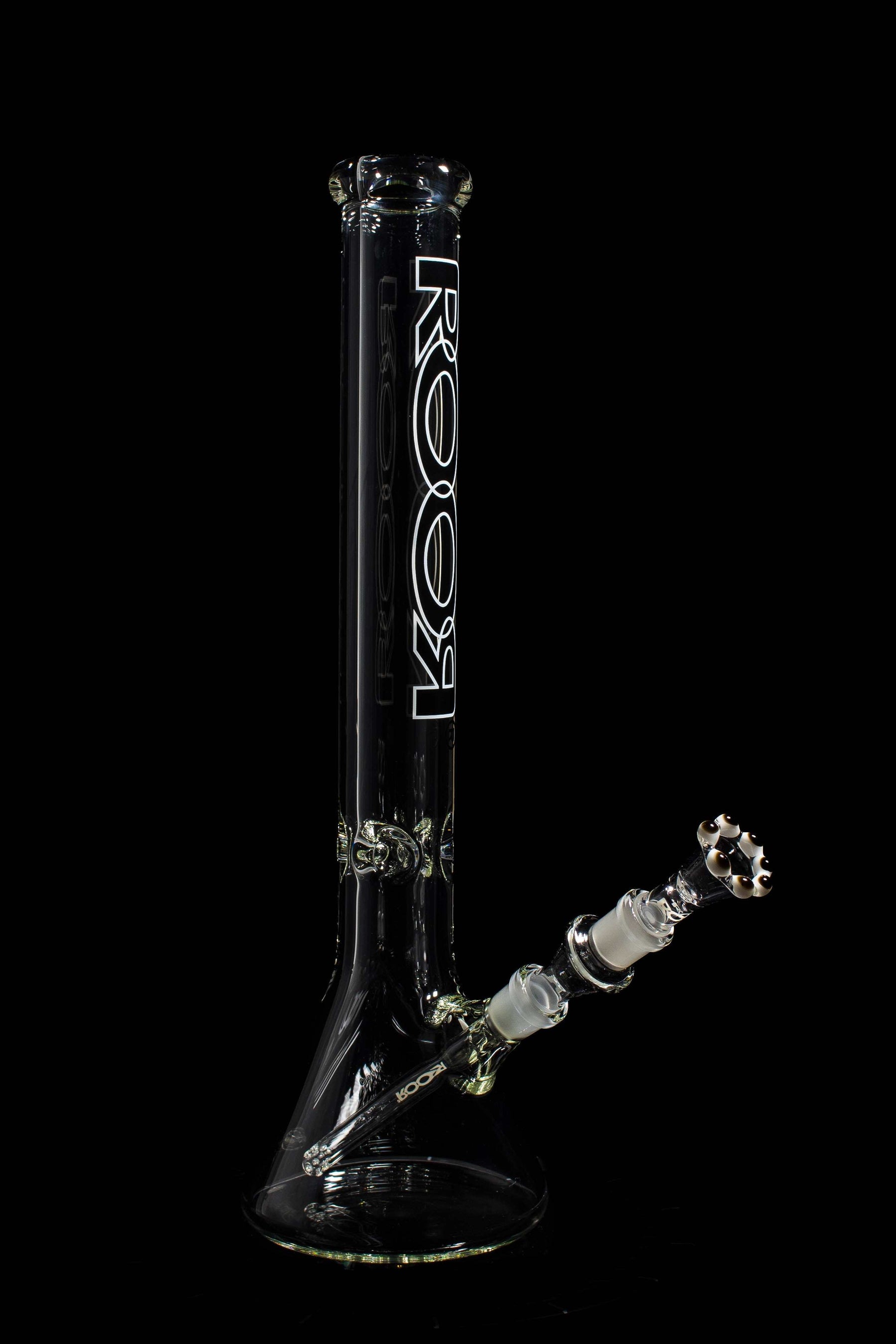 ROOR® Classic 18" Beaker with black and white outline, 50x9mm thick glass, featuring crown bowl and ice pinches.