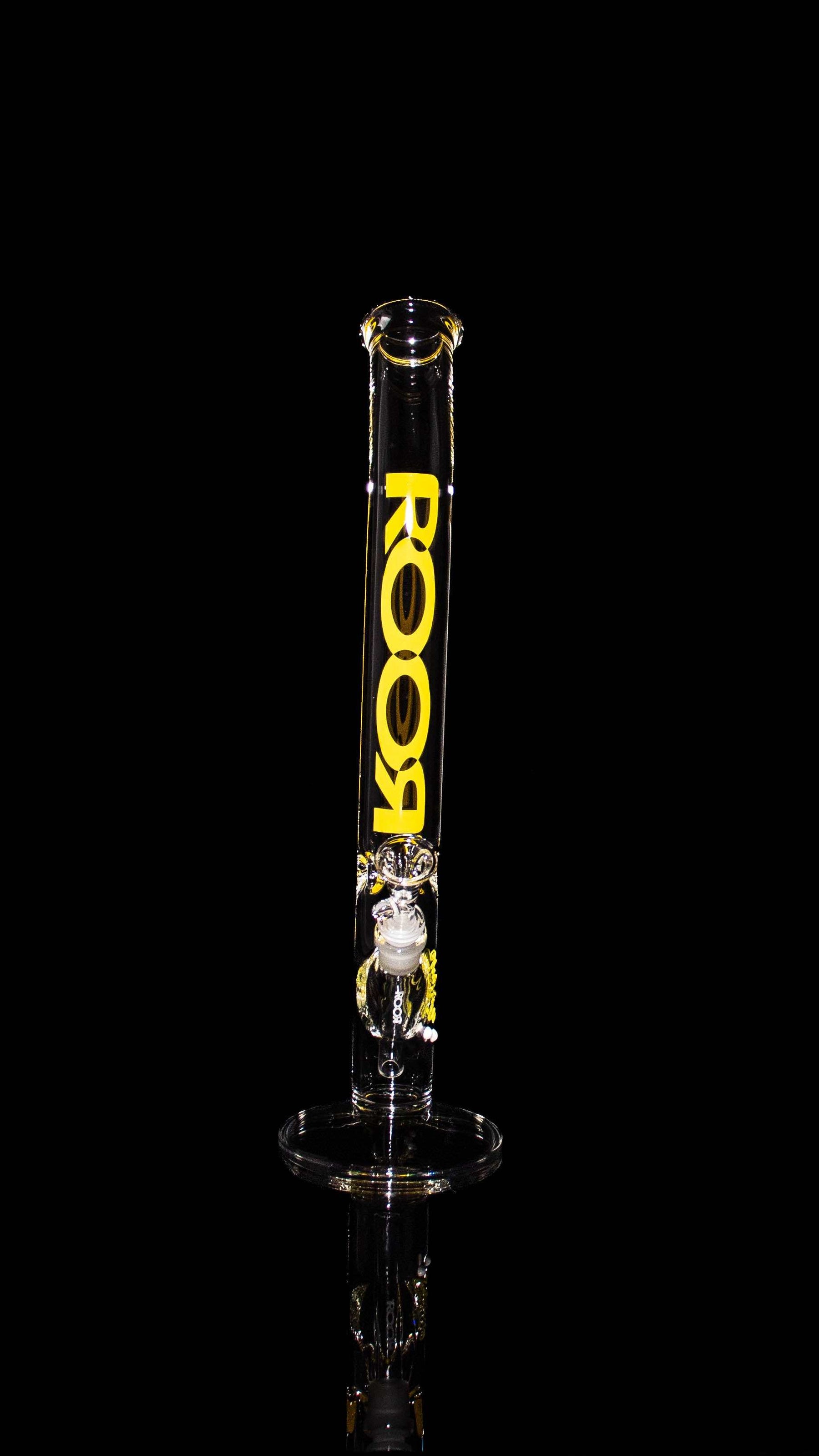 ROOR® Classic 18" Straight 45x5mm Bent Neck with Yellow Decal on black background.