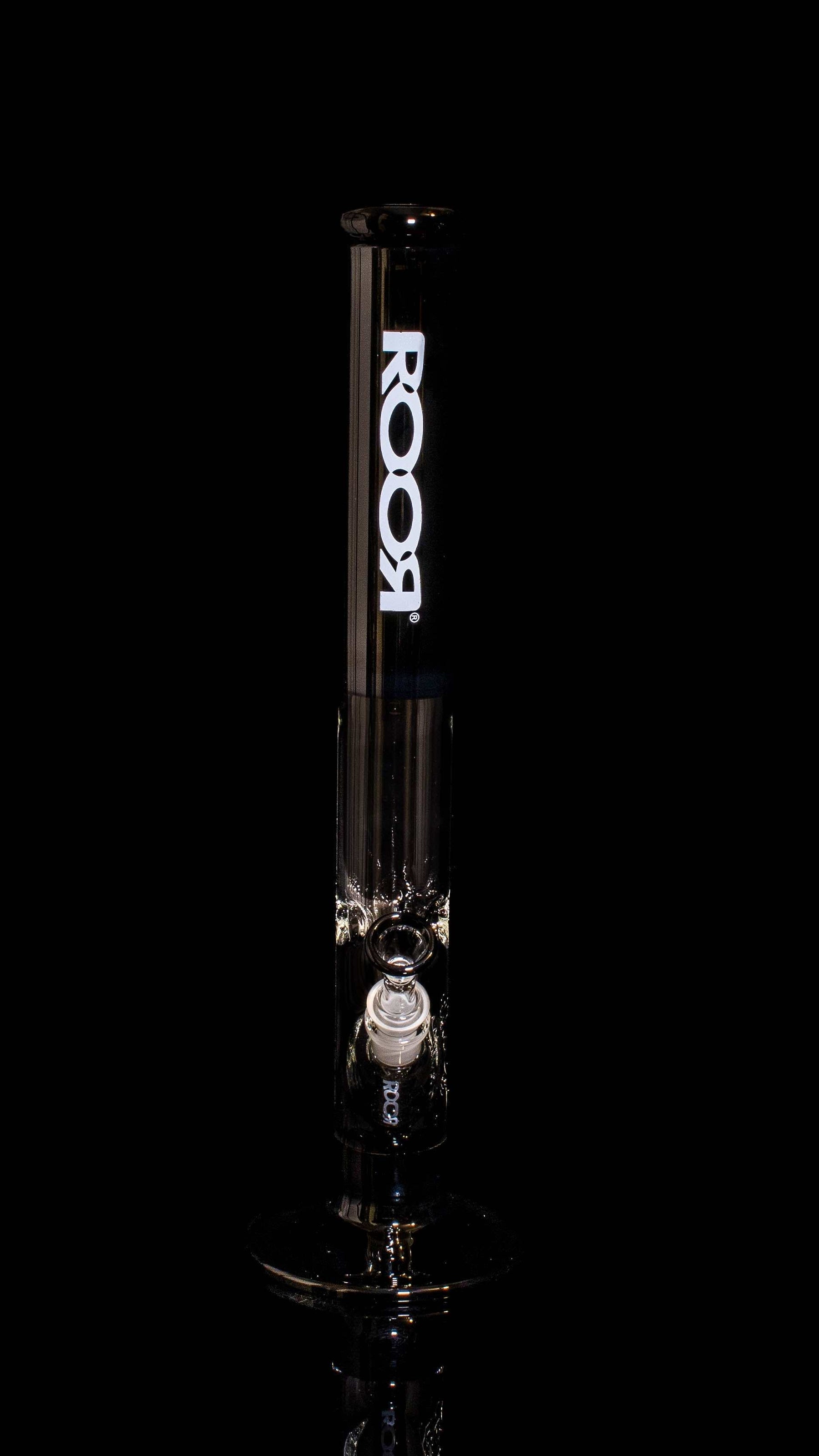 ROOR® Classic 18" straight tube, 50x5mm, black accent, white decal, high-quality German Schott glass.