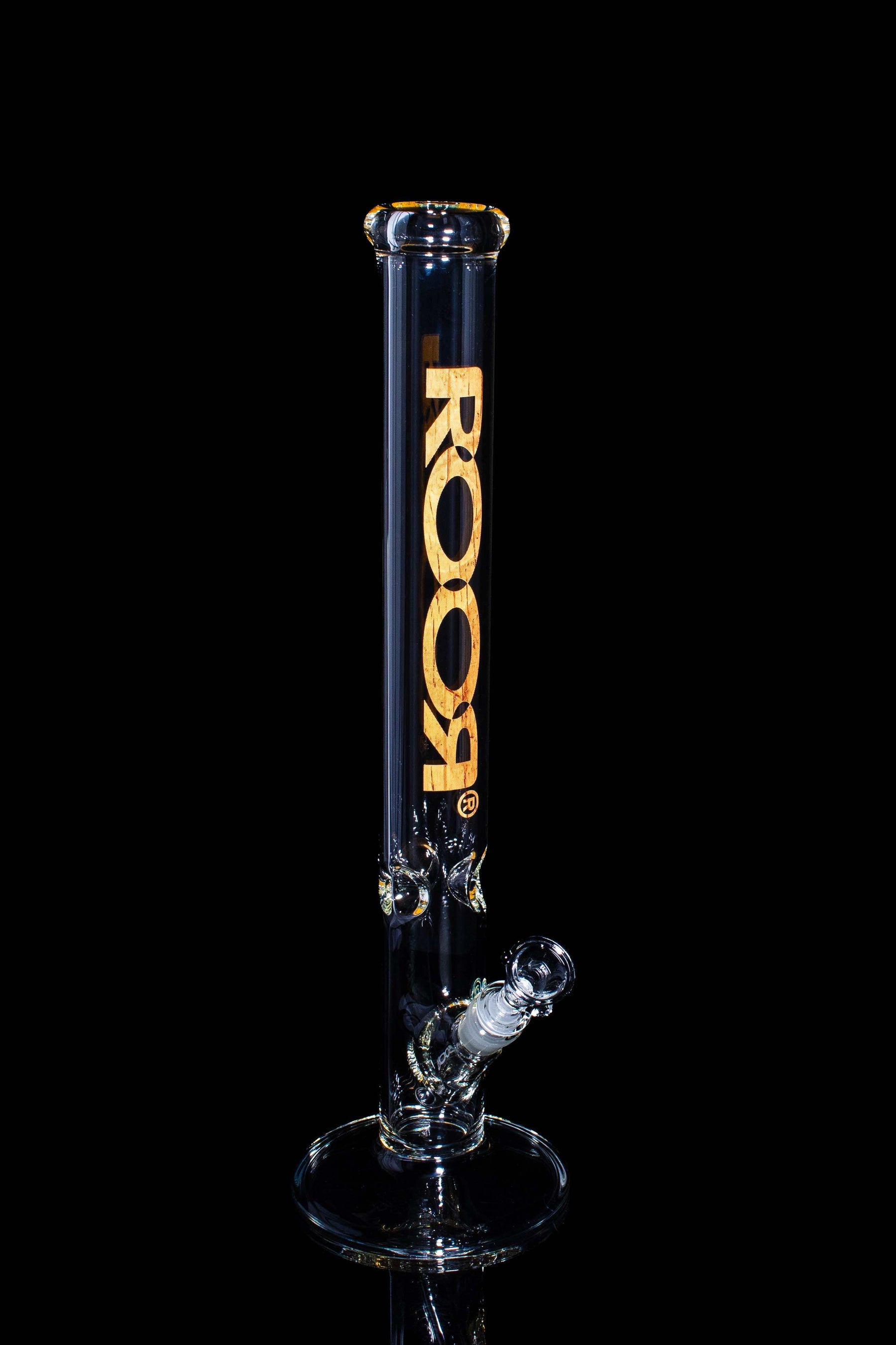 ROOR Classic 18-inch straight 50x5mm glass tube with woodgrain design and ice pinch cutouts