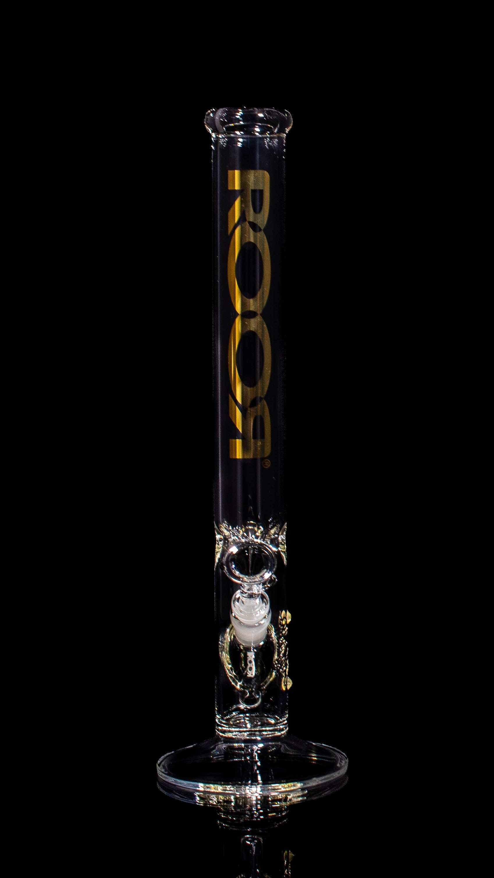 ROOR® Classic 18" Straight 50x5mm Gold glass tube with ice pinches and gold decal.