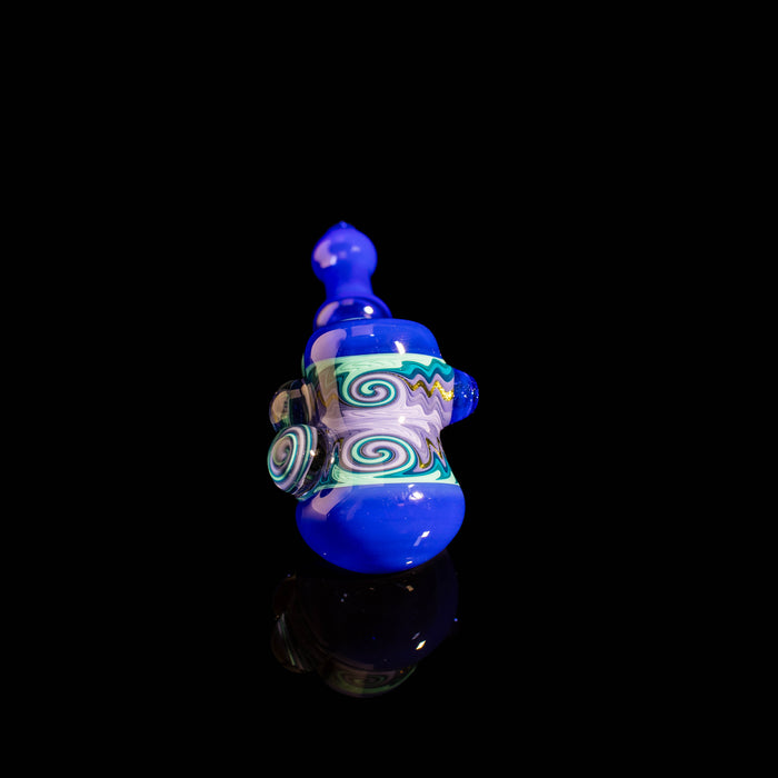 ROOR® Reversal Sherlock Style Custom Worked Color Marble glass pipe with unique blue and swirl design.