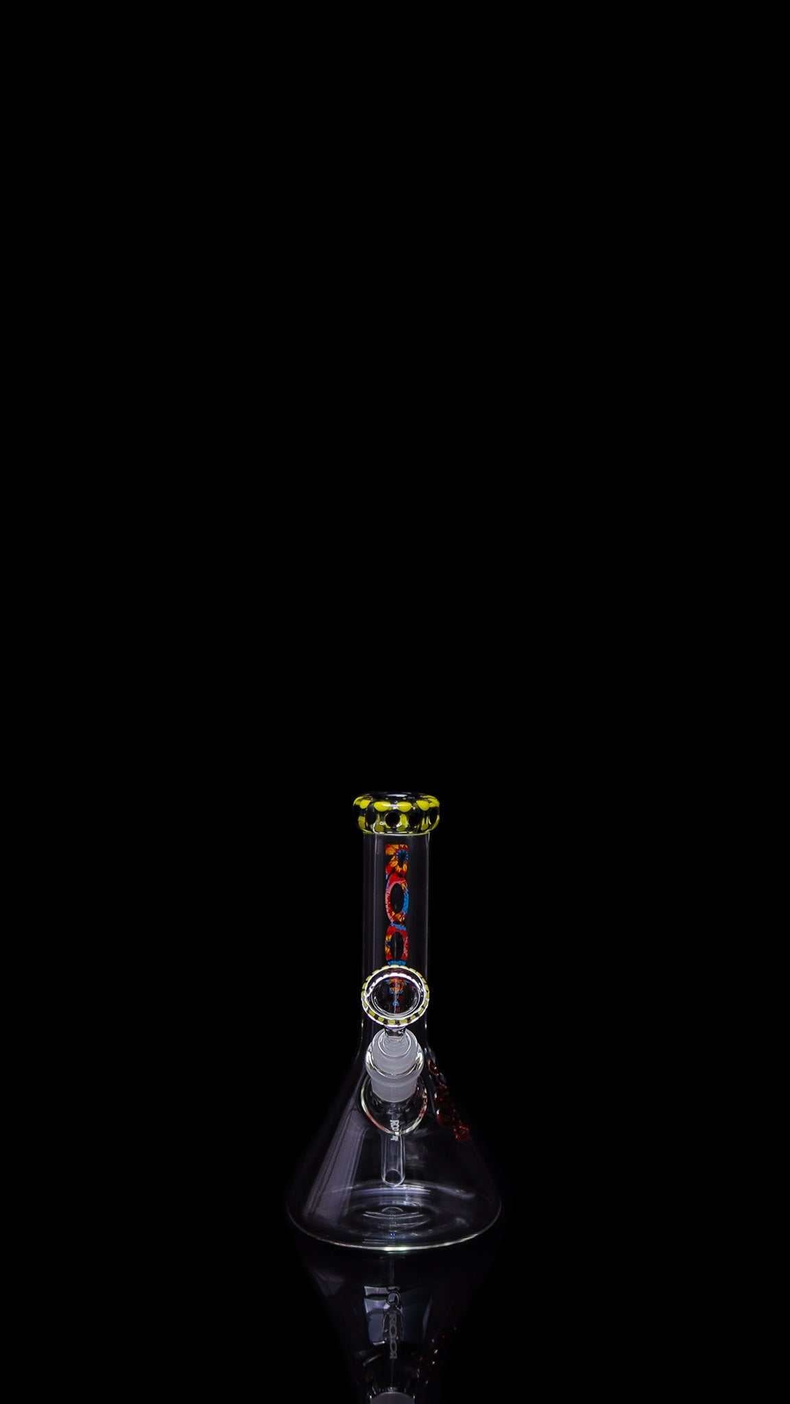 ROOR® Micro 6" Beaker with Custom Color Dots, 26x4mm glass, clear with tie-dye accents.