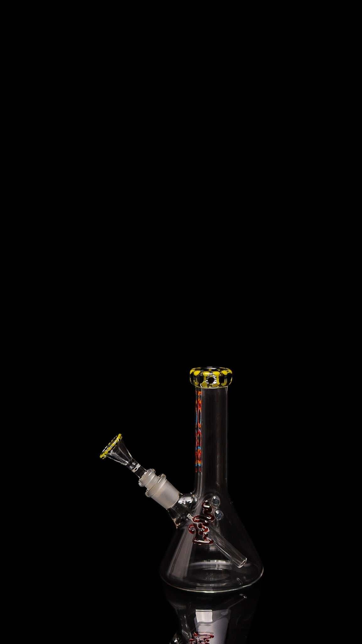 ROOR® Micro 6" Beaker with custom color dots and tie-dye decal, made from 26x4mm German Schott glass.