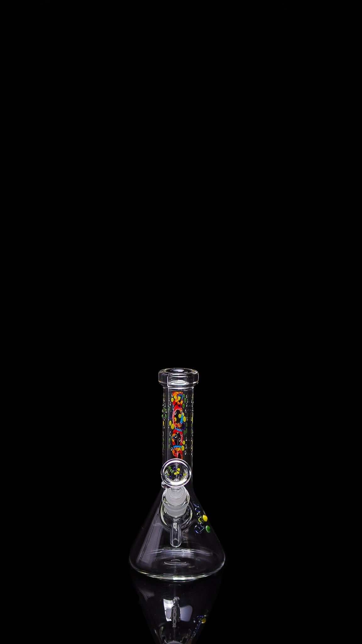 ROOR Micro 6" Beaker 26x4mm clear glass with custom color rain drops and tie dye decal