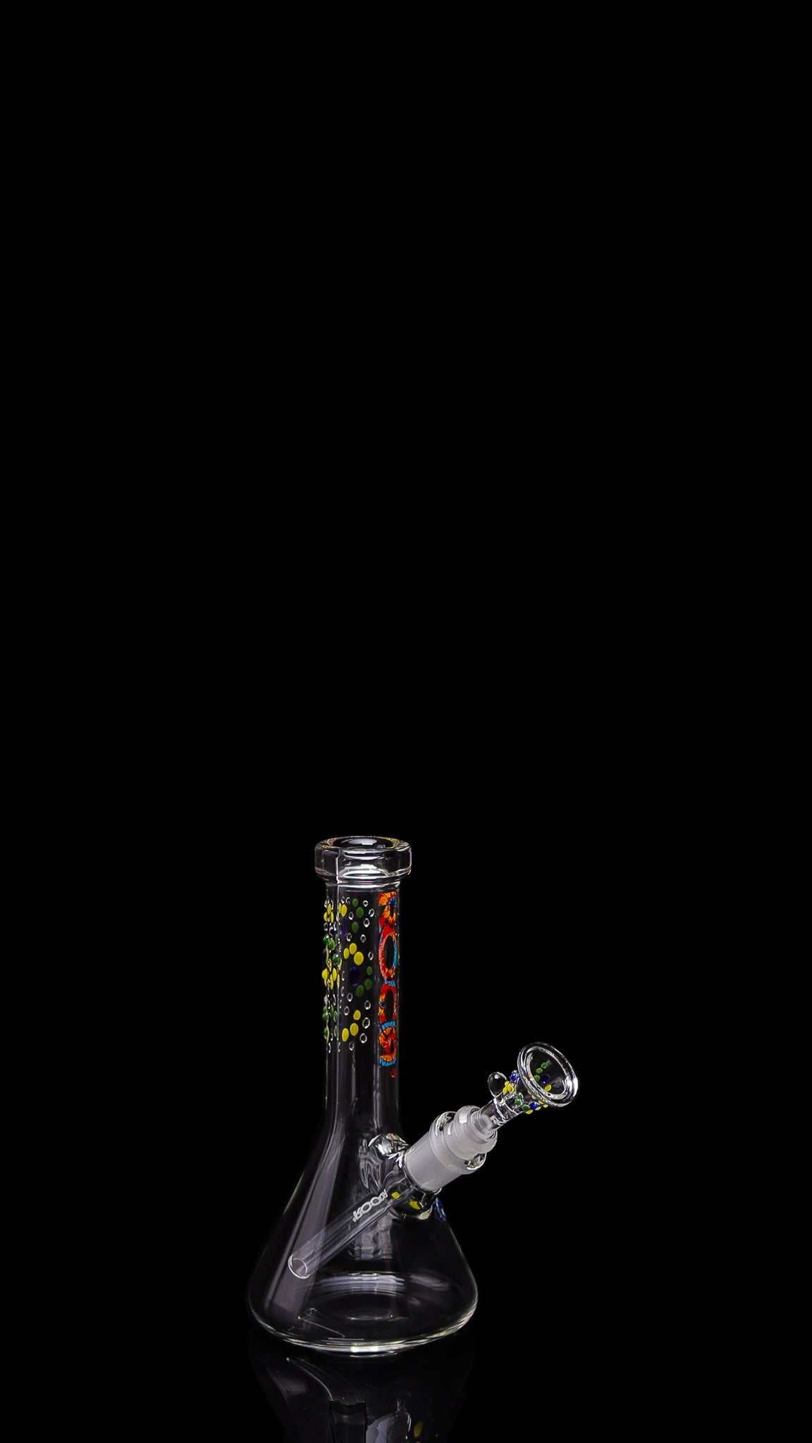 ROOR Micro 6-inch beaker with custom color rain drops and clear German Schott glass