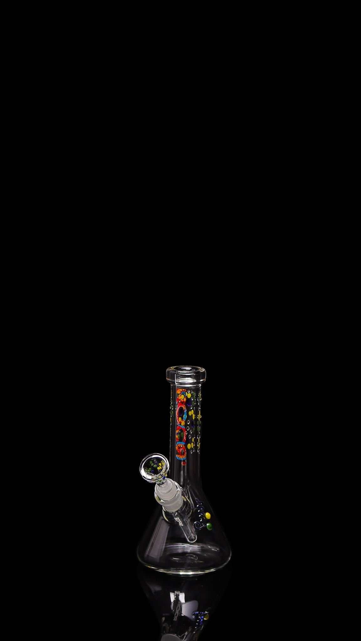 ROOR Micro 6 inch beaker with 26x4mm German Schott glass and custom color rain drops design