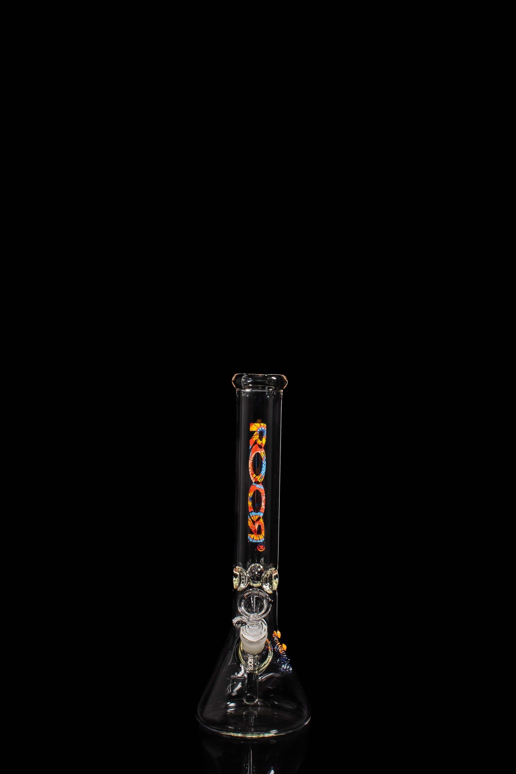 ROOR® Classic 14" Beaker 45x5mm with Tie Dye decal, crafted from German Schott glass, featuring built-in ice pinches.