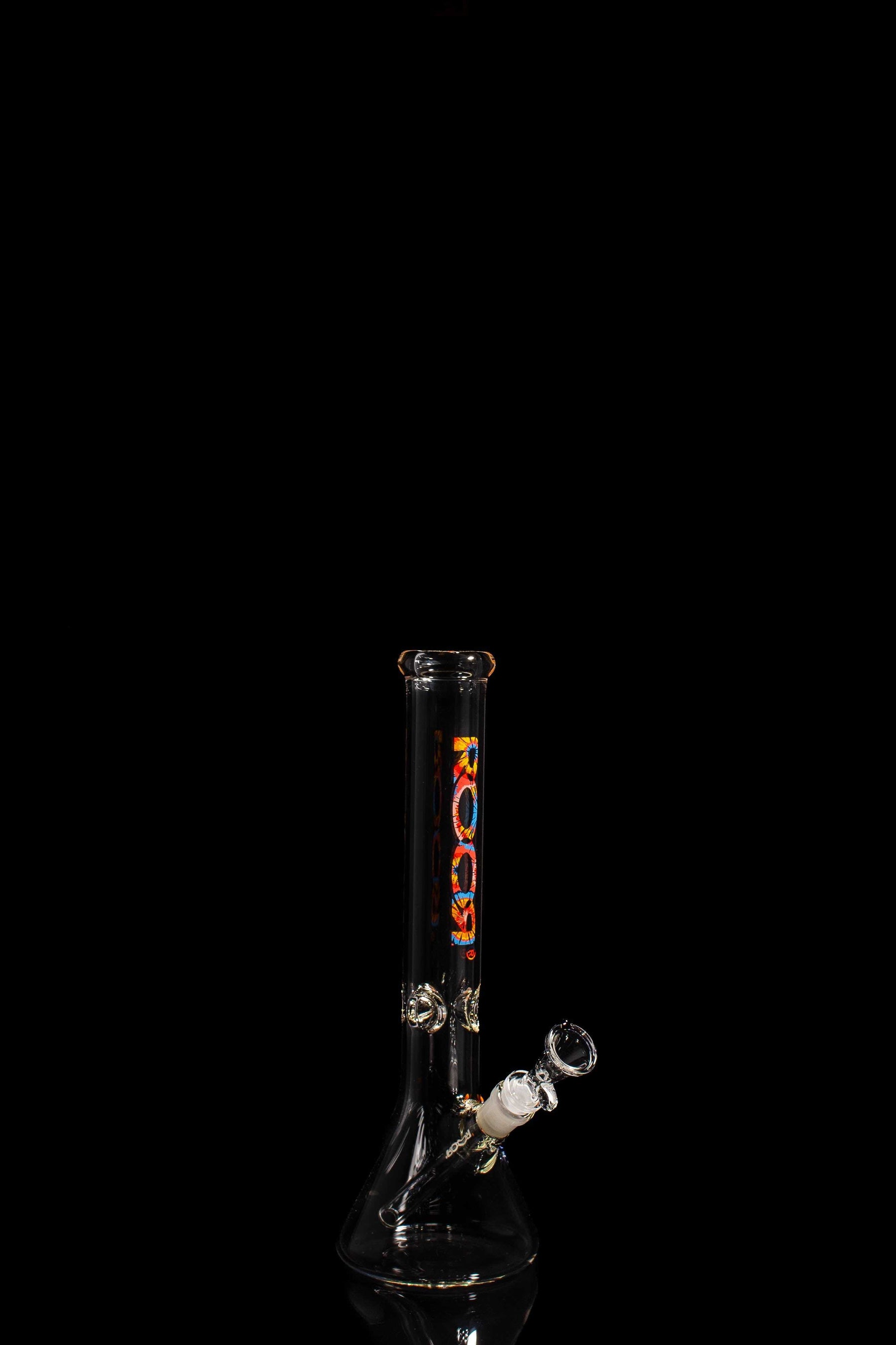 ROOR® Classic 14" Beaker 45x5mm Tie Dye with ice pinches, made from German Schott glass, featuring unique signature decal.