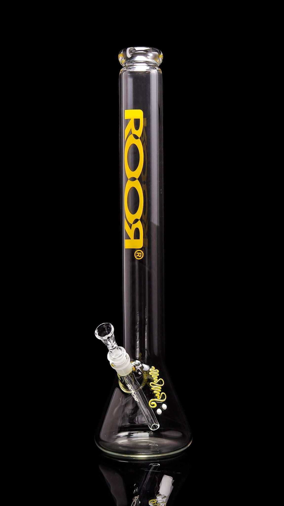 ROOR® 22” Zeaker 60mm German Schott glass beaker bong with yellow decal.