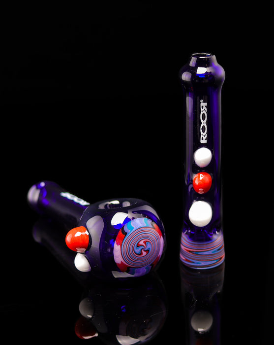 ROOR® Custom Worked Hand Pipe Blue Chillum Set Red Swirl