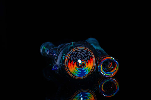 ROOR® Custom Worked Hand Pipe Jade Chillum Set with Rainbow Swirl Design on Black Background