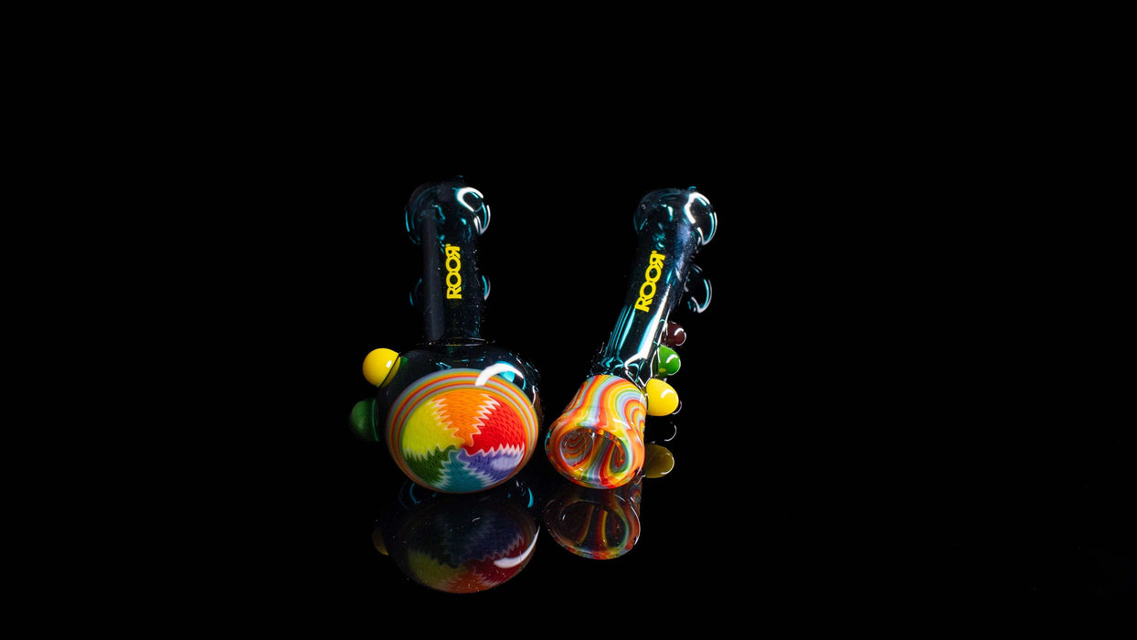 ROOR® Custom Worked Hand Pipe Jade Chillum Set Multi-Color Swirl